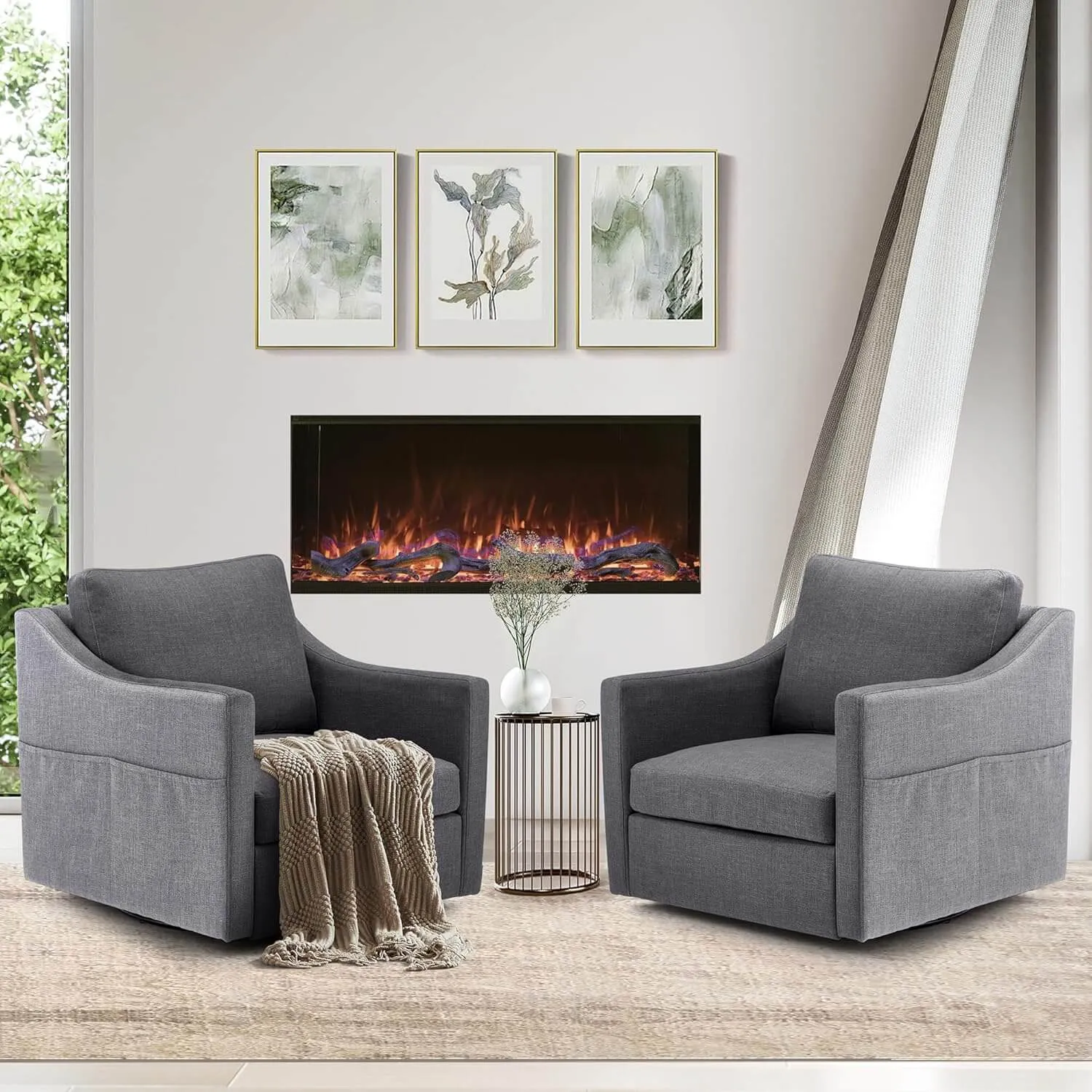 Modern Swival Glider Accent Chair Set of 2, Living Room Chairs Set, Linen