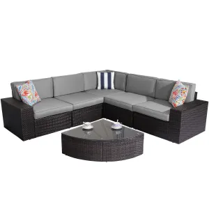 Outdoor Patio Furniture Sets, 6-Piece Furniture Patio Sectional Sofa Couch Patio Conversation Set, All-Weather Rattan Wicker Patio Sofa for Pool, Deck and Backyard, Grey