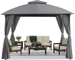 Patio Arc Gazebo Outdoor Canopy Tent 10'X10', Party Tent Shelter with Curtains & Expansion Bolts and Wind-Resistant Ropes for Patios, Garden, Backyard and Lawn, Grey