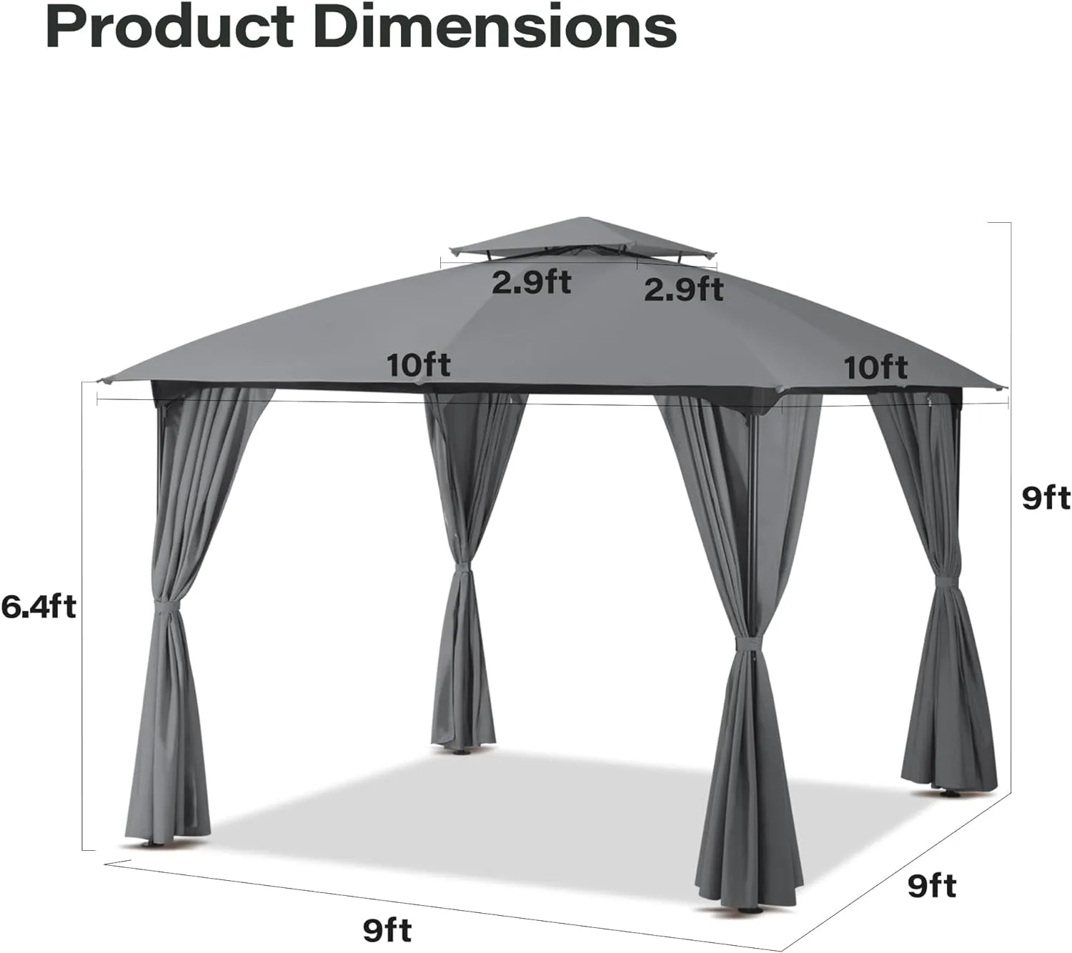 Patio Arc Gazebo Outdoor Canopy Tent 10'X10', Party Tent Shelter with Curtains & Expansion Bolts and Wind-Resistant Ropes for Patios, Garden, Backyard and Lawn, Grey