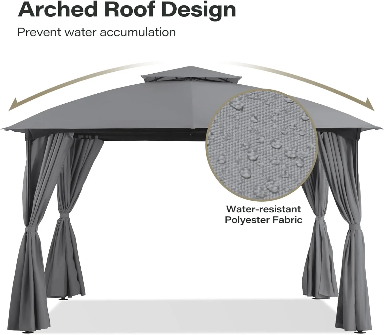 Patio Arc Gazebo Outdoor Canopy Tent 10'X10', Party Tent Shelter with Curtains & Expansion Bolts and Wind-Resistant Ropes for Patios, Garden, Backyard and Lawn, Grey