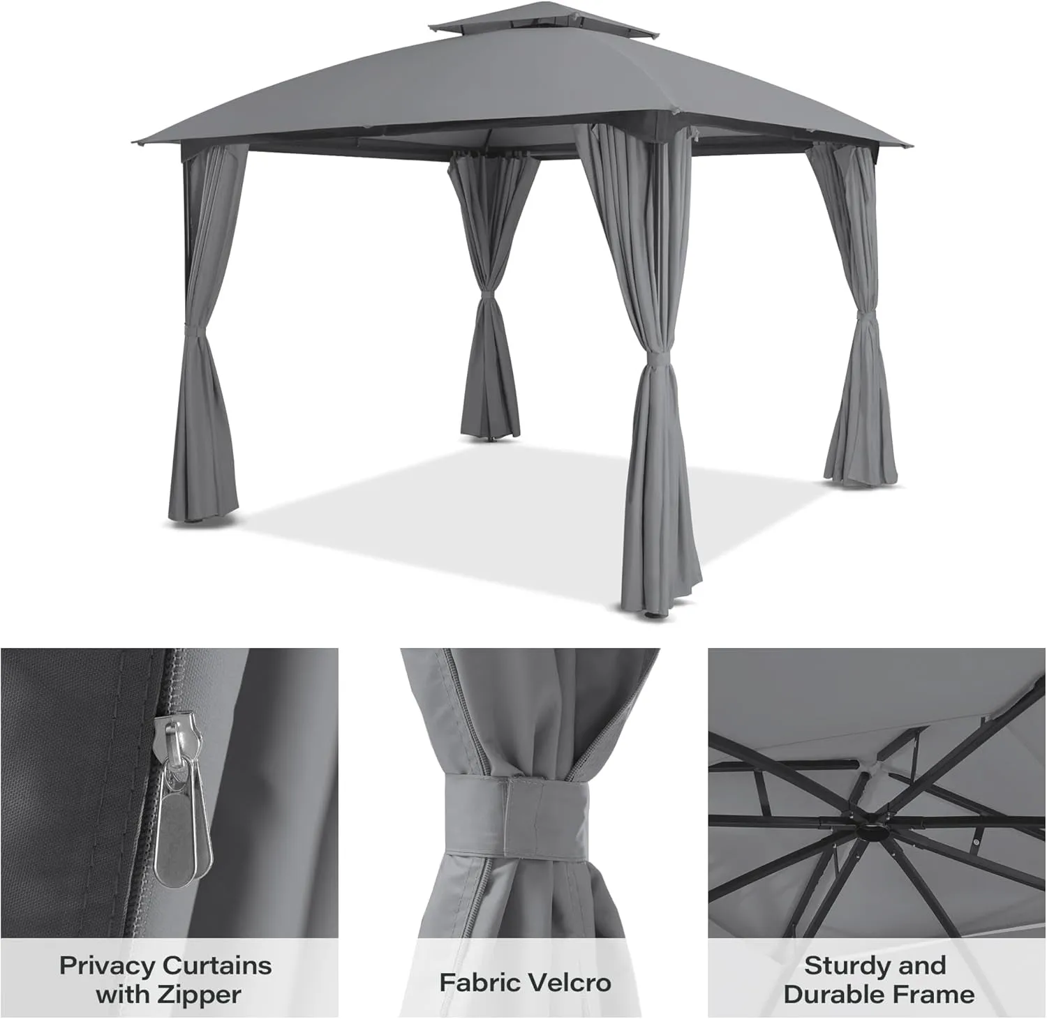 Patio Arc Gazebo Outdoor Canopy Tent 10'X10', Party Tent Shelter with Curtains & Expansion Bolts and Wind-Resistant Ropes for Patios, Garden, Backyard and Lawn, Grey