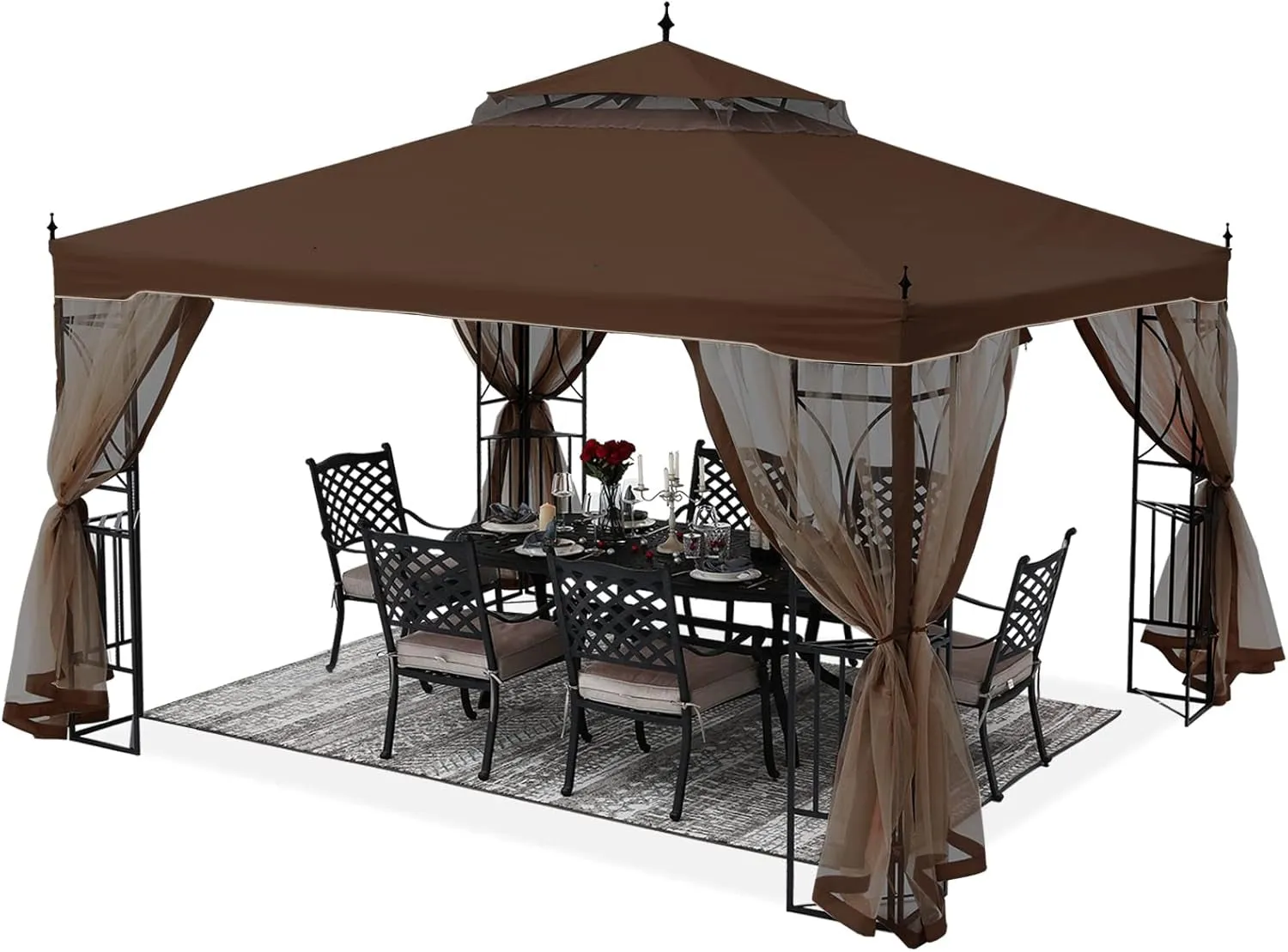 Patio Outdoor Gazebo 10X10 - Gazebo Canopy with Netting and Corner Frame Screen Wall for Backyard,Garden Gazebo Lawn (Brown)