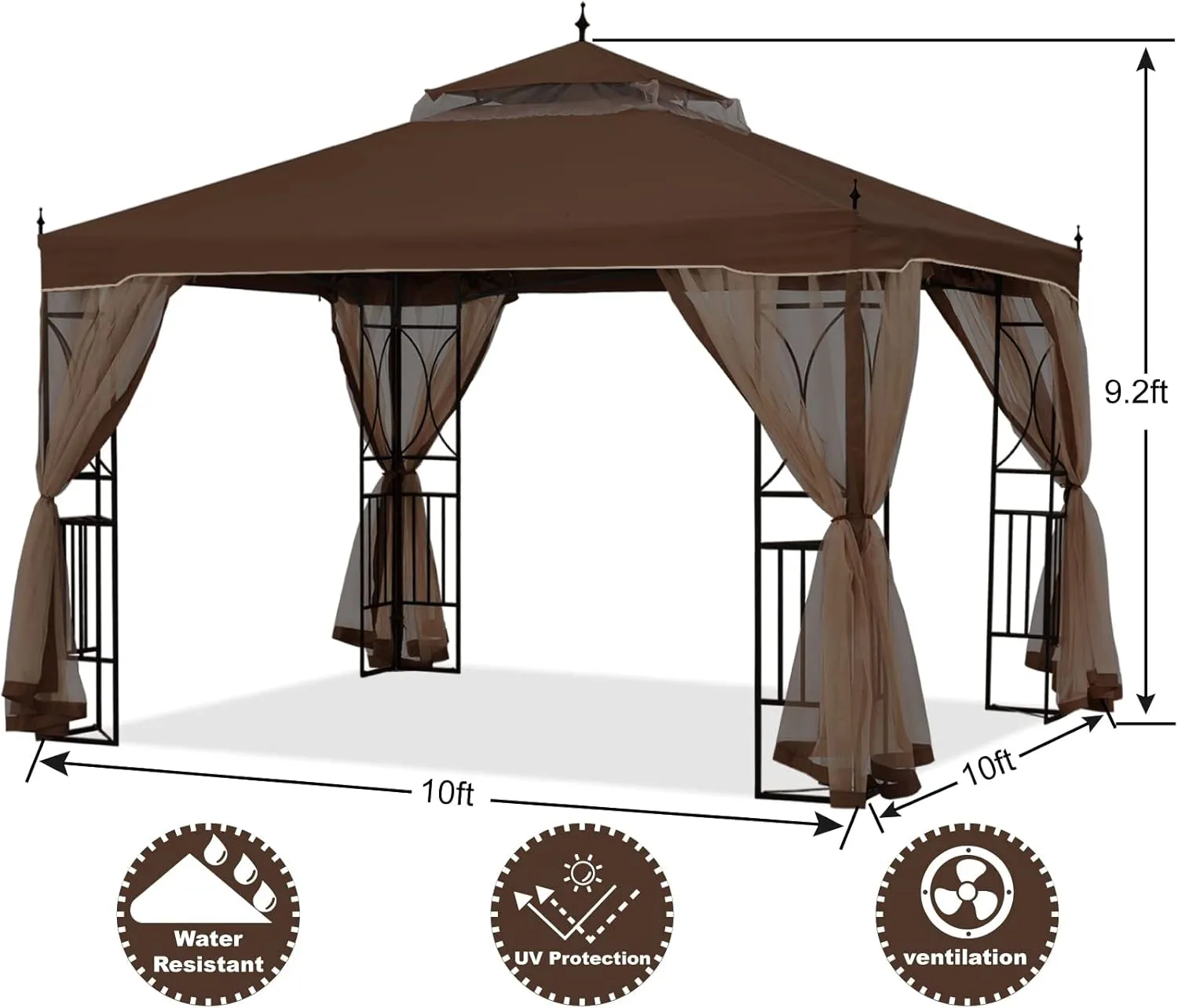 Patio Outdoor Gazebo 10X10 - Gazebo Canopy with Netting and Corner Frame Screen Wall for Backyard,Garden Gazebo Lawn (Brown)