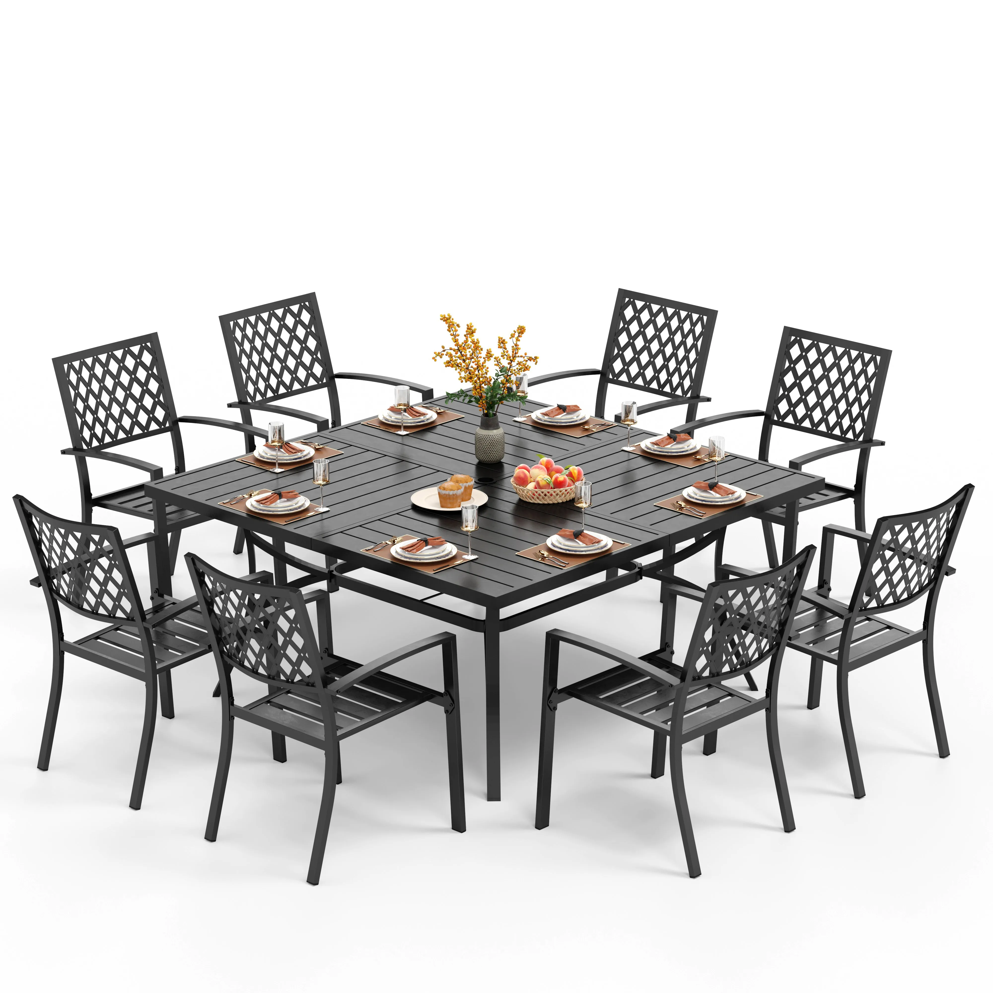 Phi Villa 14-Person  Outdoor Patio Furniture Combination Set with Sofa Set, and Steel Dining Set