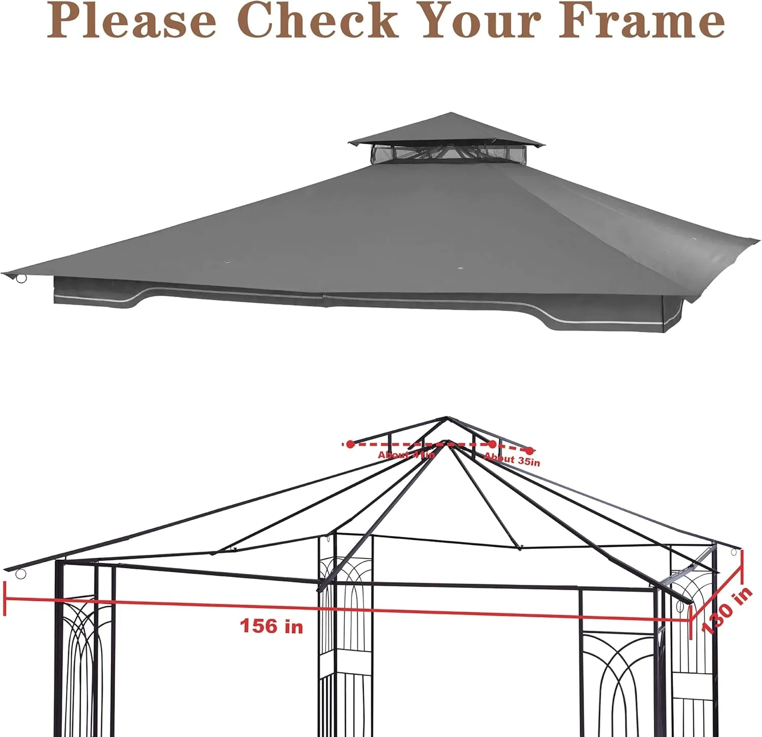 Replacement Gazebo Canopy for 10 X 12 Regency II Patio Gazebo Model L-Gz798Pst,A101004104,A101004105,(Grey)