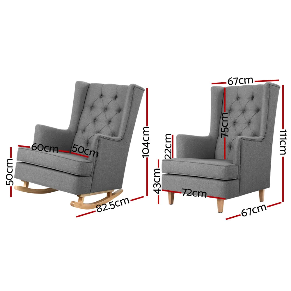 Rocking Armchair Lounge Convert To Chair Feeding Nursery - Grey