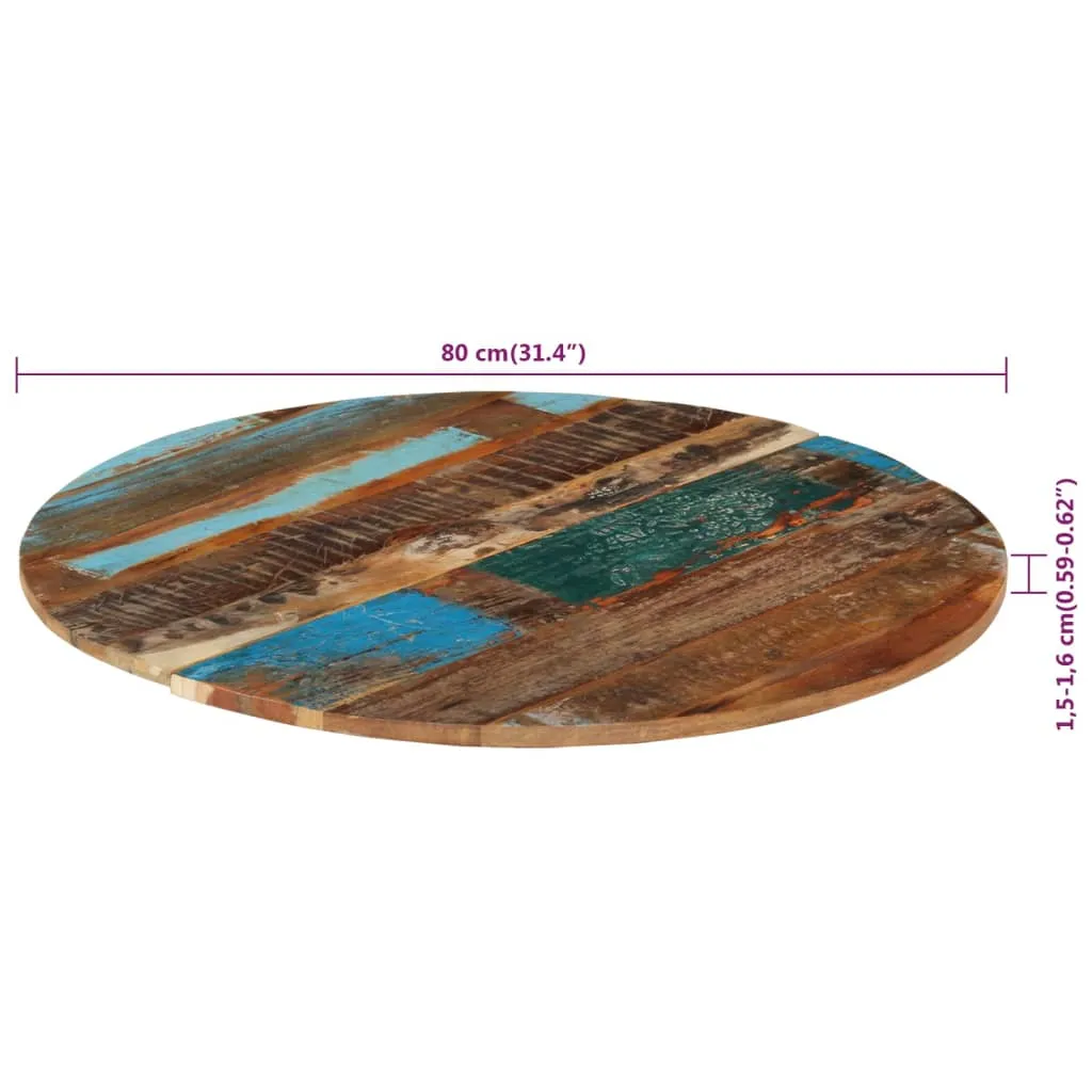 Round Table Top 80 cm 15-16 mm Solid Reclaimed Wood