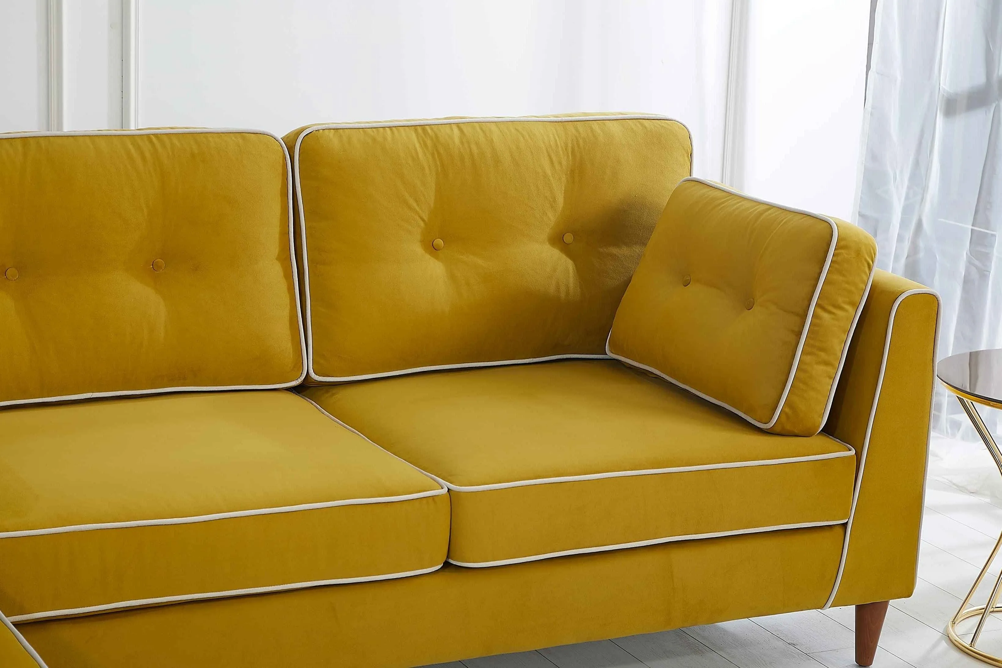 Rubeza Leo 4 Seater Left Hand Facing Chaise End Corner Sofa - Posh Gold & White