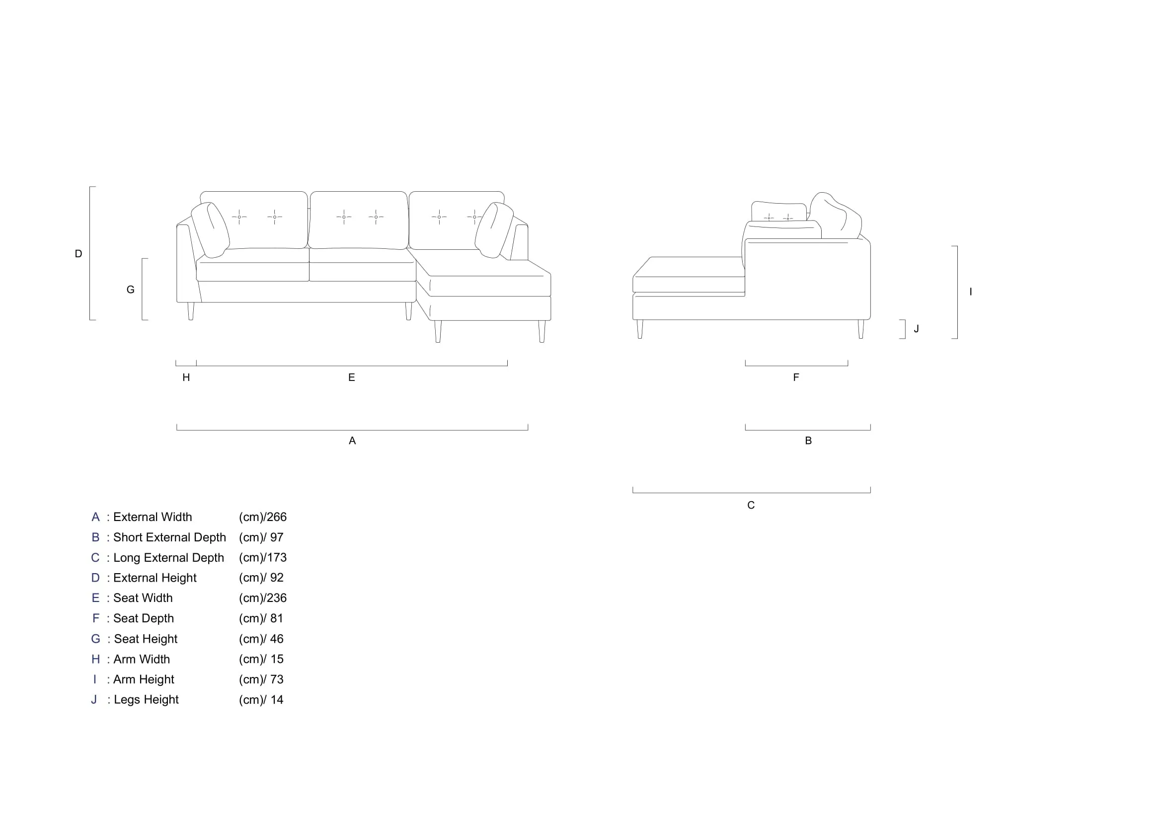 Rubeza Leo 4 Seater Right Hand Facing Chaise End Corner Sofa - Indigo Blue & White