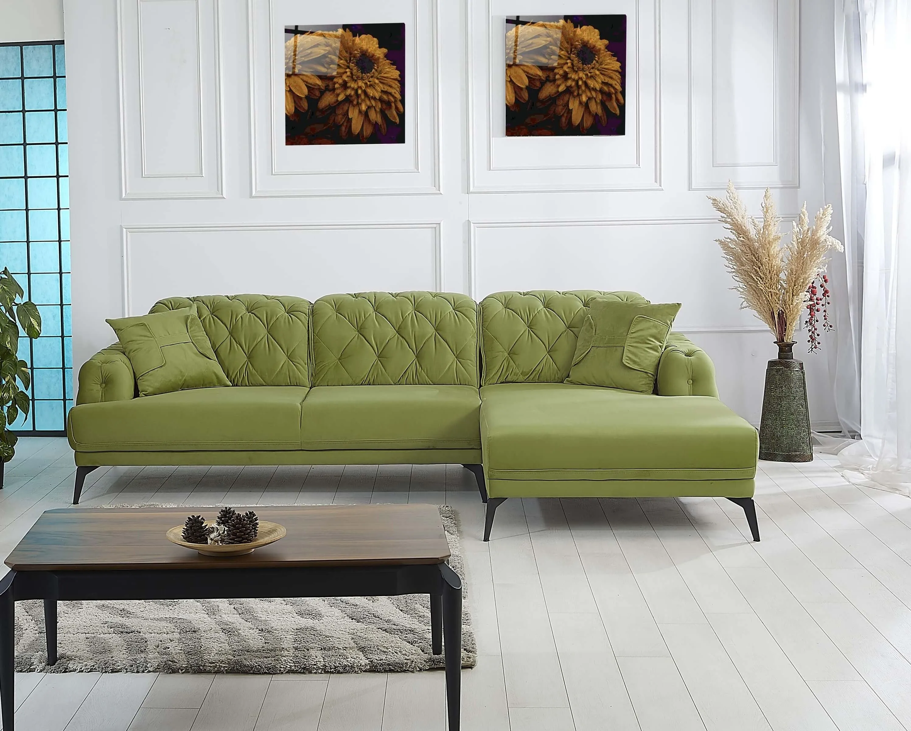 Rubeza Piera Right Hand Facing Corner Sofa - Grass Green-2