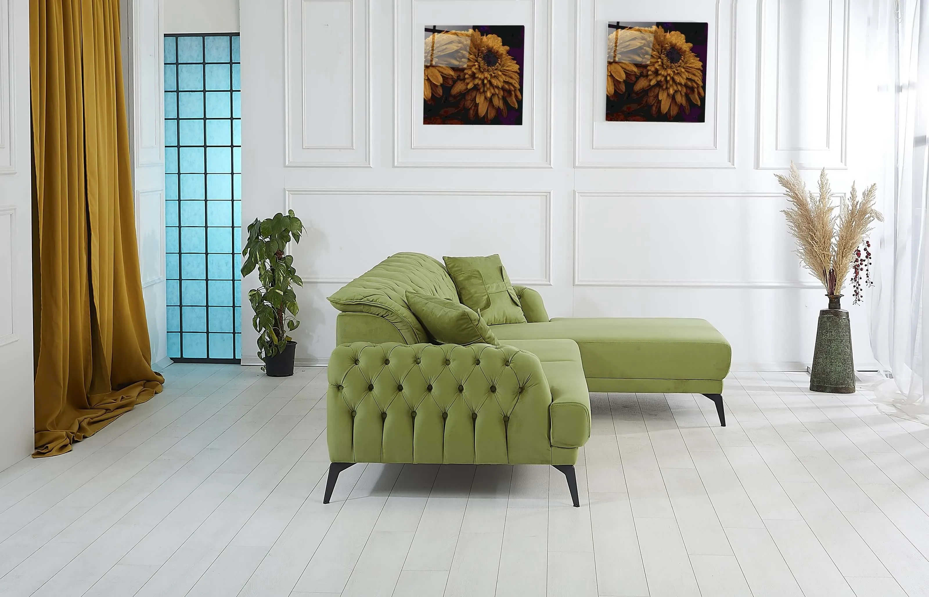 Rubeza Piera Right Hand Facing Corner Sofa - Grass Green-2