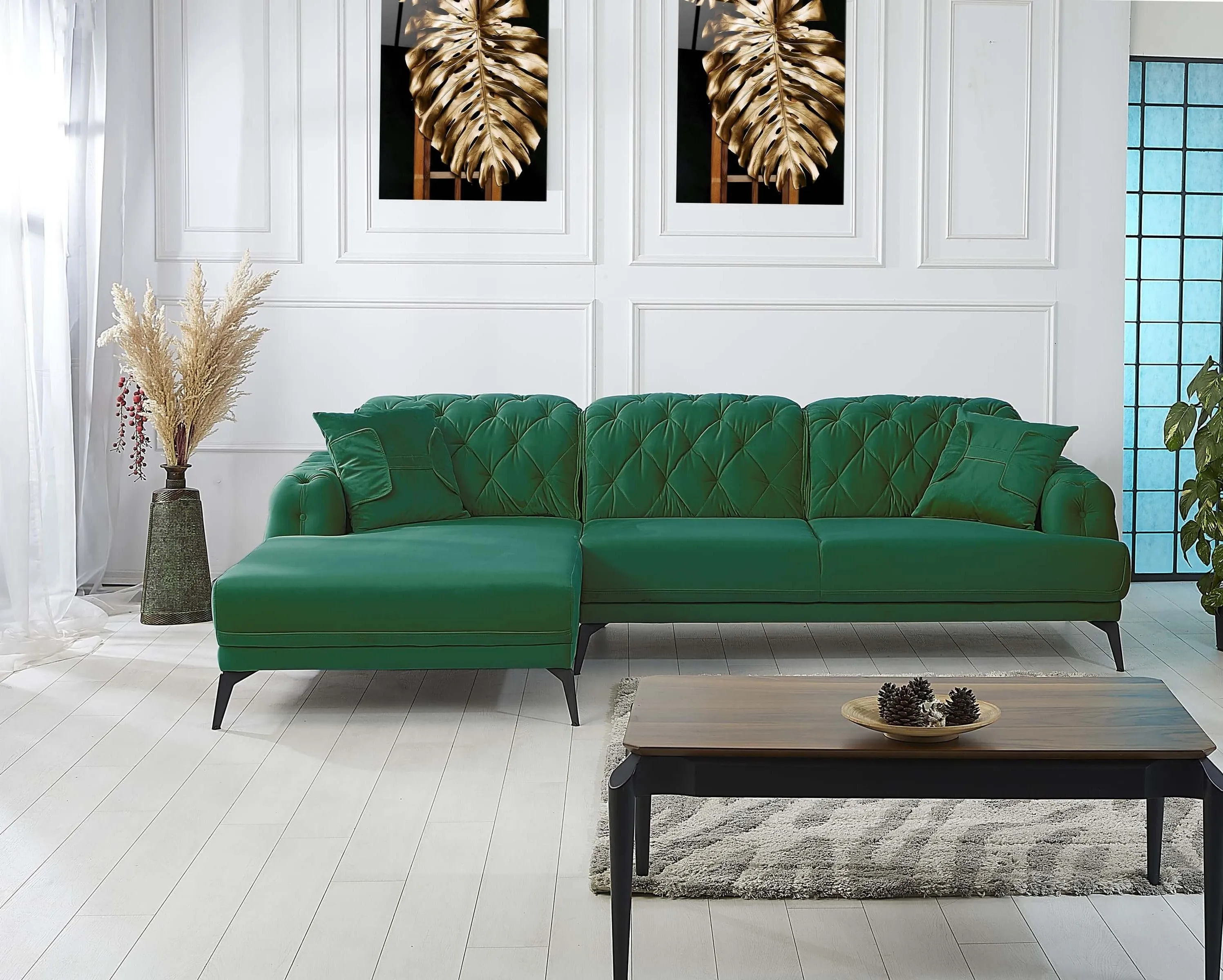 Rubeza Piera Right Hand Facing Corner Sofa - Super Emerald Green