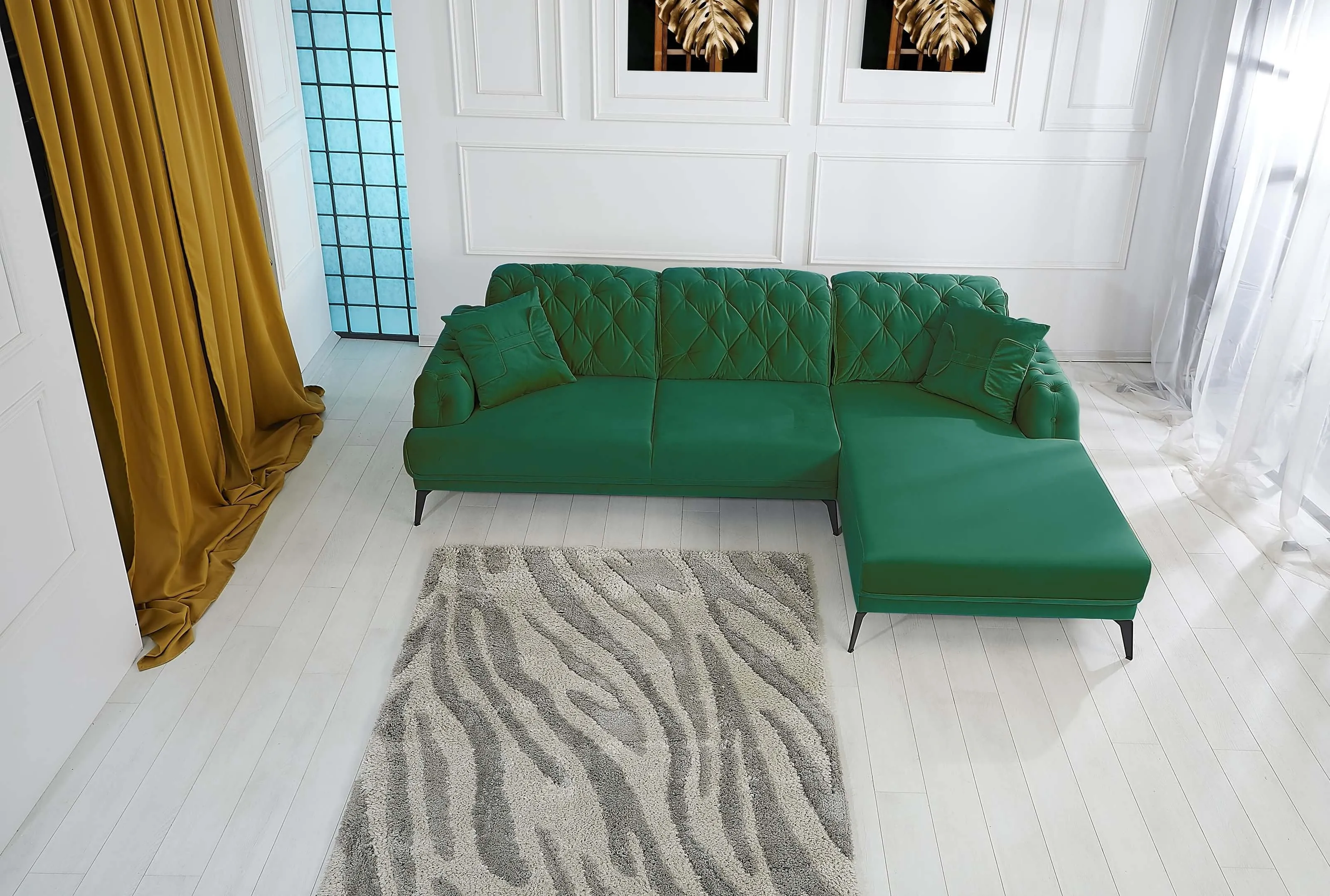 Rubeza Piera Right Hand Facing Corner Sofa - Super Emerald Green