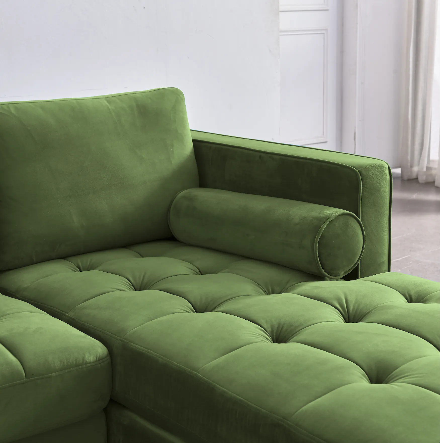 Rubeza Scott 4 Seater Right Hand Facing Chaise End Corner Sofa - Grass Green 2