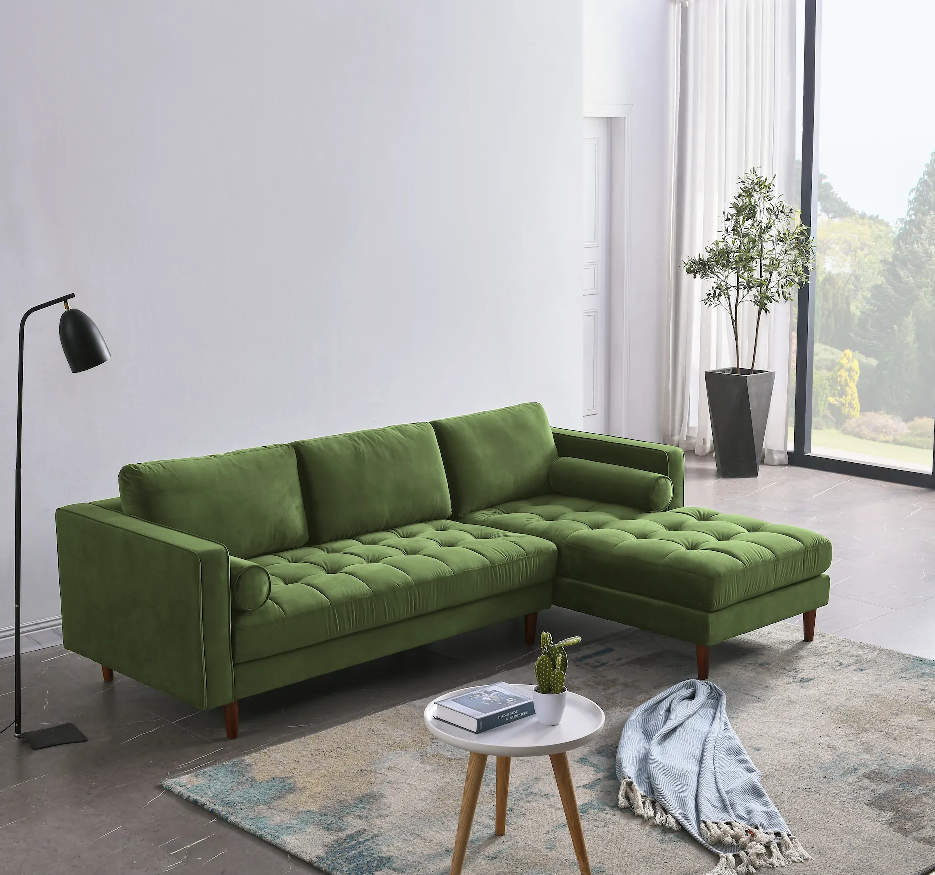 Rubeza Scott 4 Seater Right Hand Facing Chaise End Corner Sofa - Grass Green 2