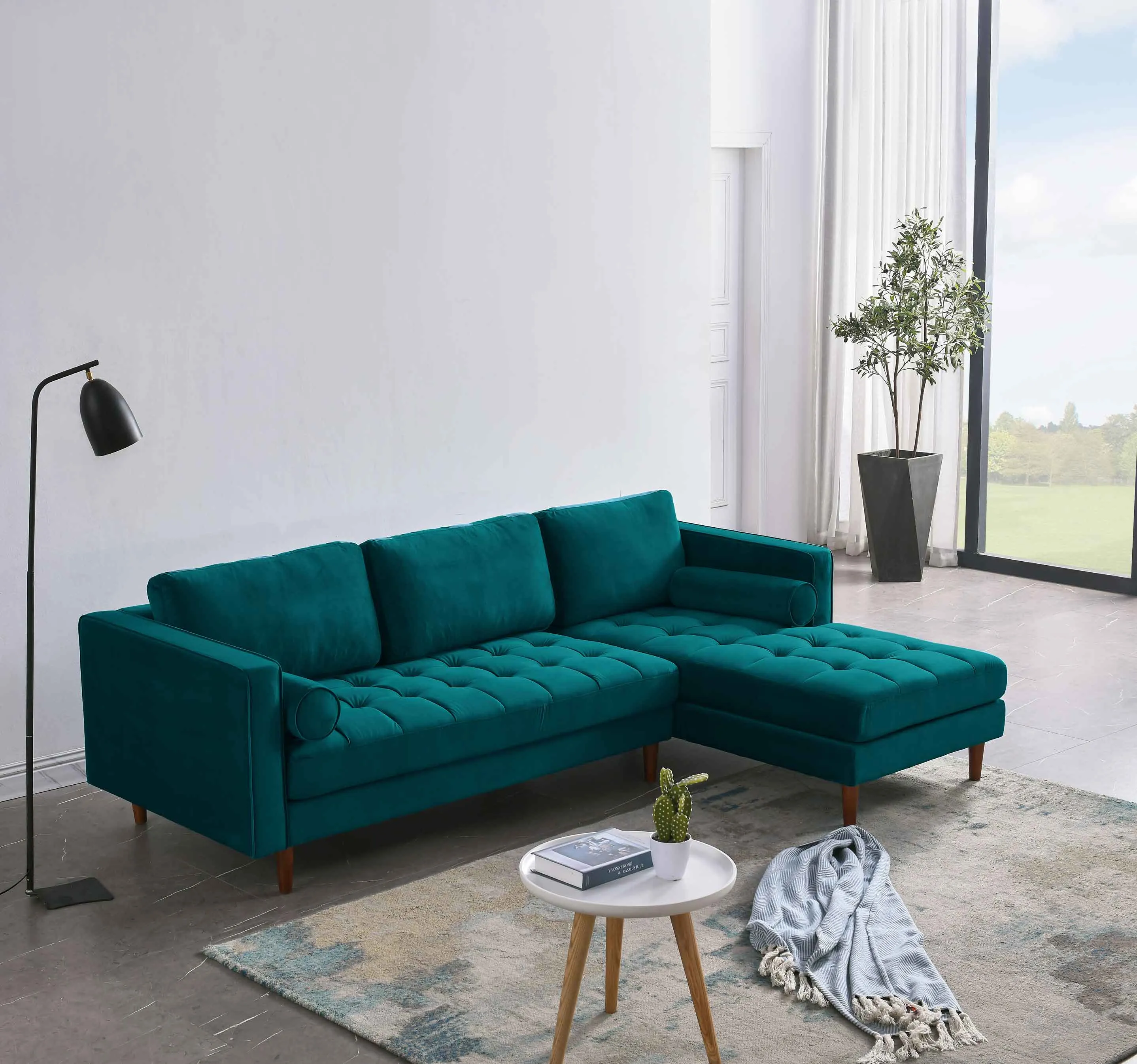 Rubeza Scott 4 Seater Right Hand Facing Chaise End Corner Sofa - Ocean Green