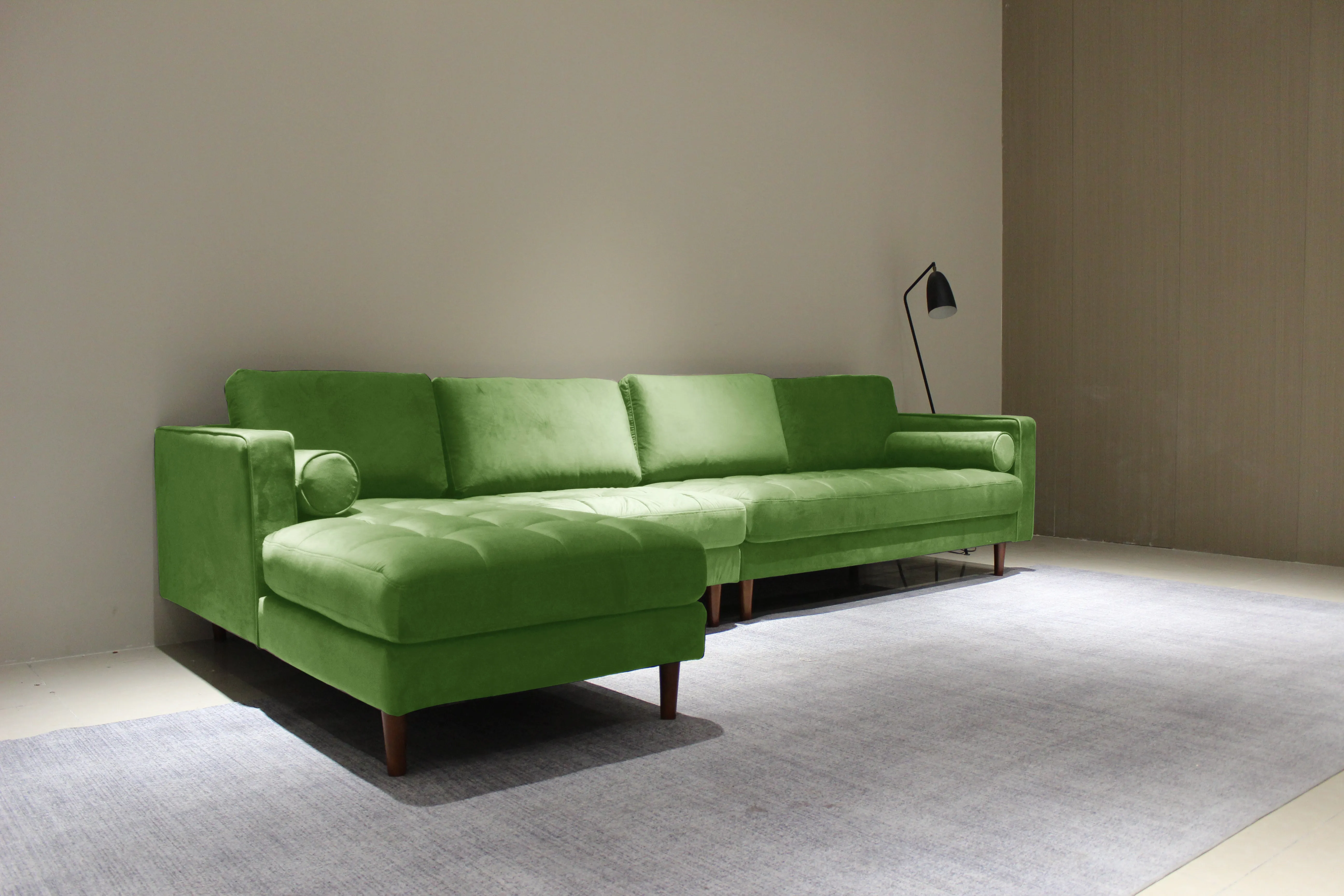 Rubeza Scott 5 Seater Left Hand Facing Chaise End Corner Sofa - Grass Green 2