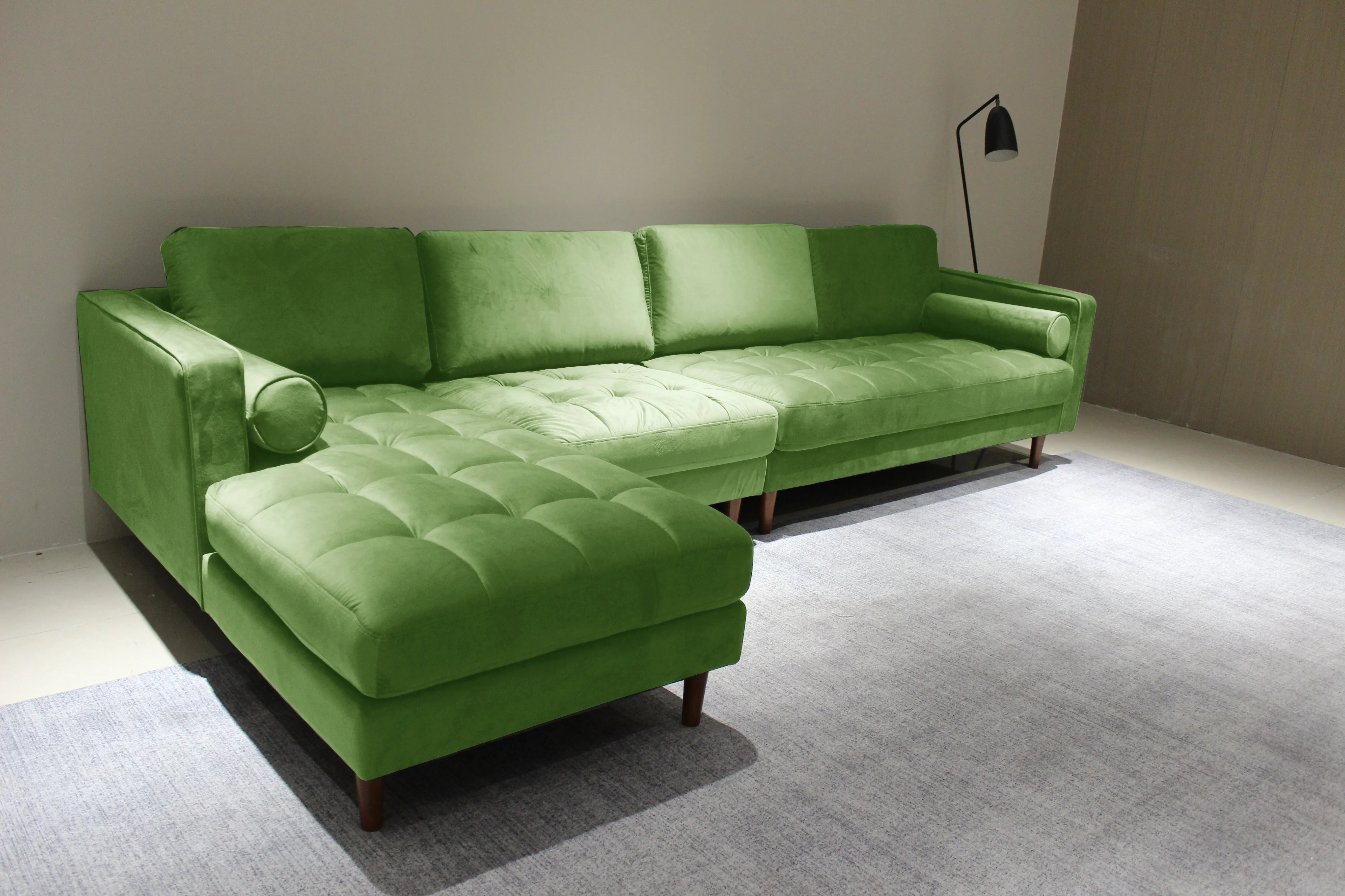 Rubeza Scott 5 Seater Left Hand Facing Chaise End Corner Sofa - Grass Green 2