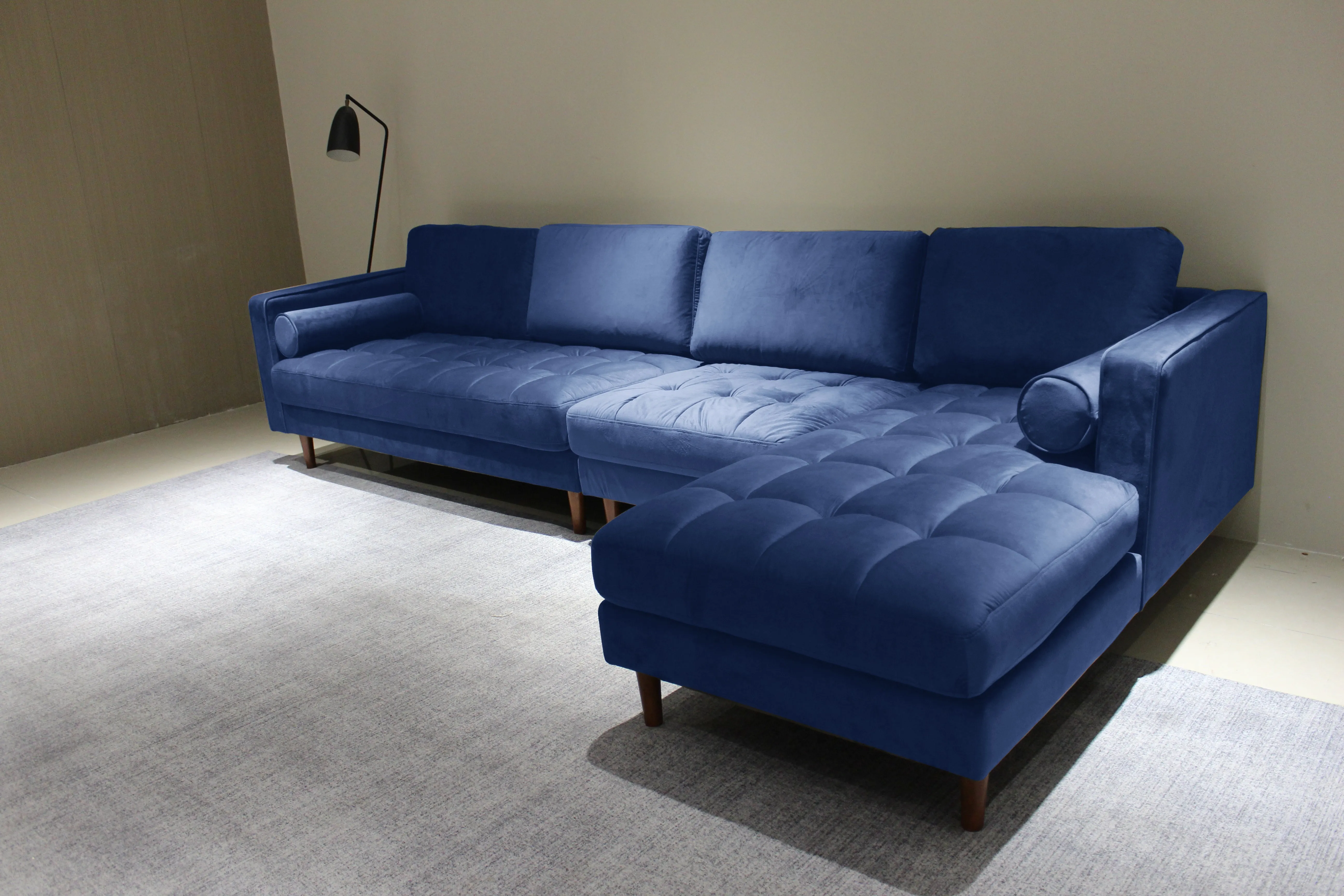 Rubeza Scott 5 Seater Right Hand Facing Chaise End Corner Sofa - Indigo Blue