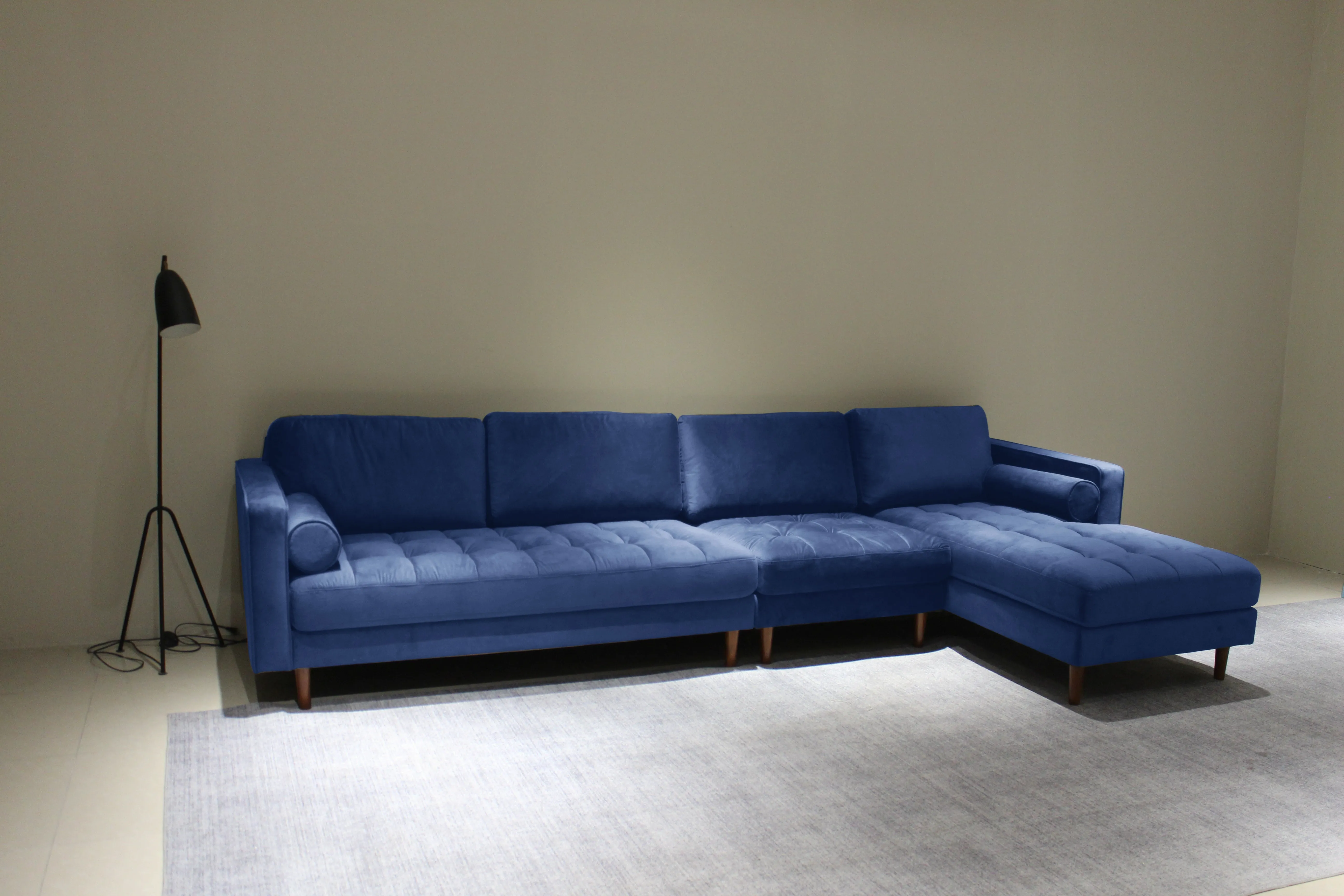 Rubeza Scott 5 Seater Right Hand Facing Chaise End Corner Sofa - Indigo Blue