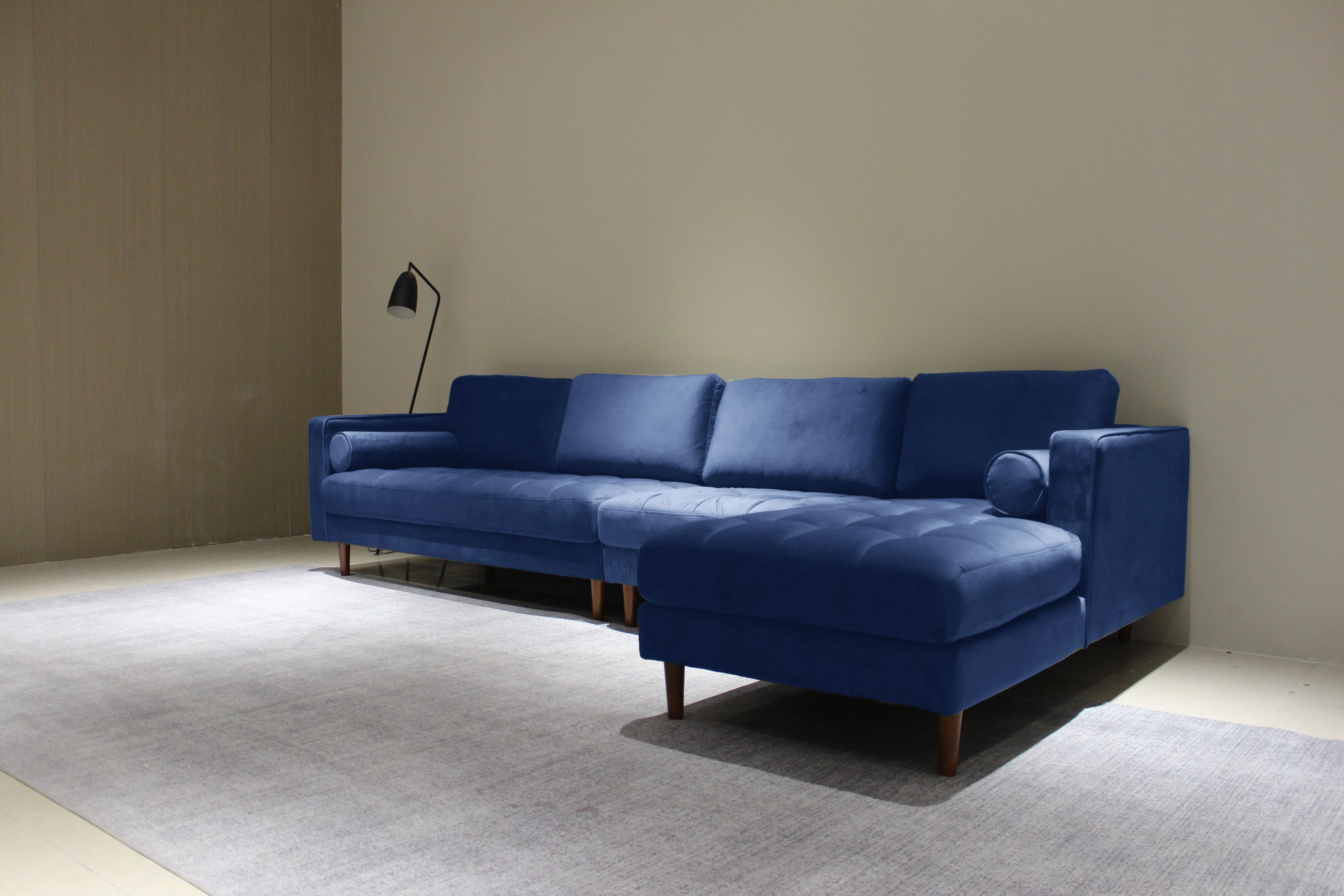 Rubeza Scott 5 Seater Right Hand Facing Chaise End Corner Sofa - Indigo Blue