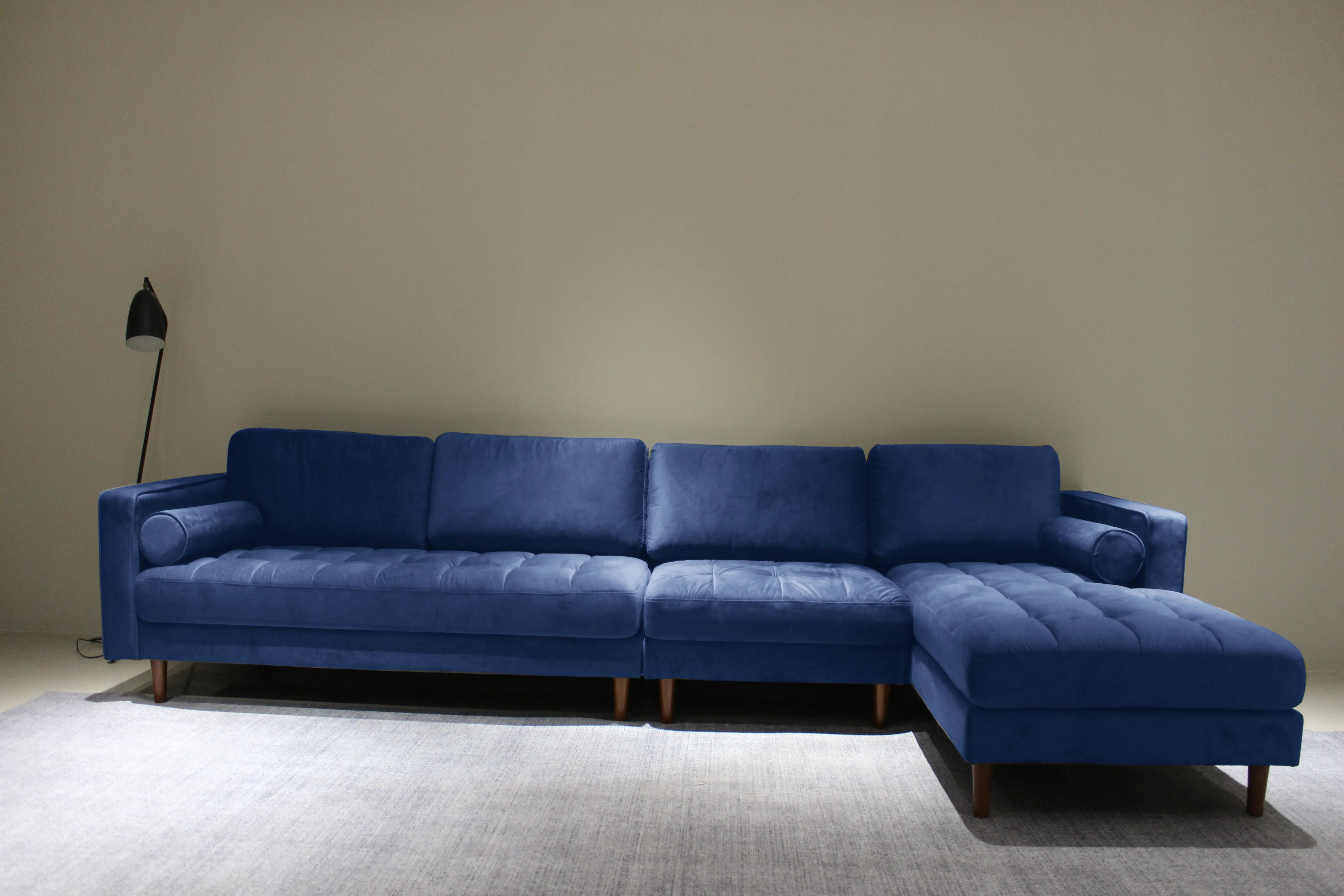 Rubeza Scott 5 Seater Right Hand Facing Chaise End Corner Sofa - Indigo Blue