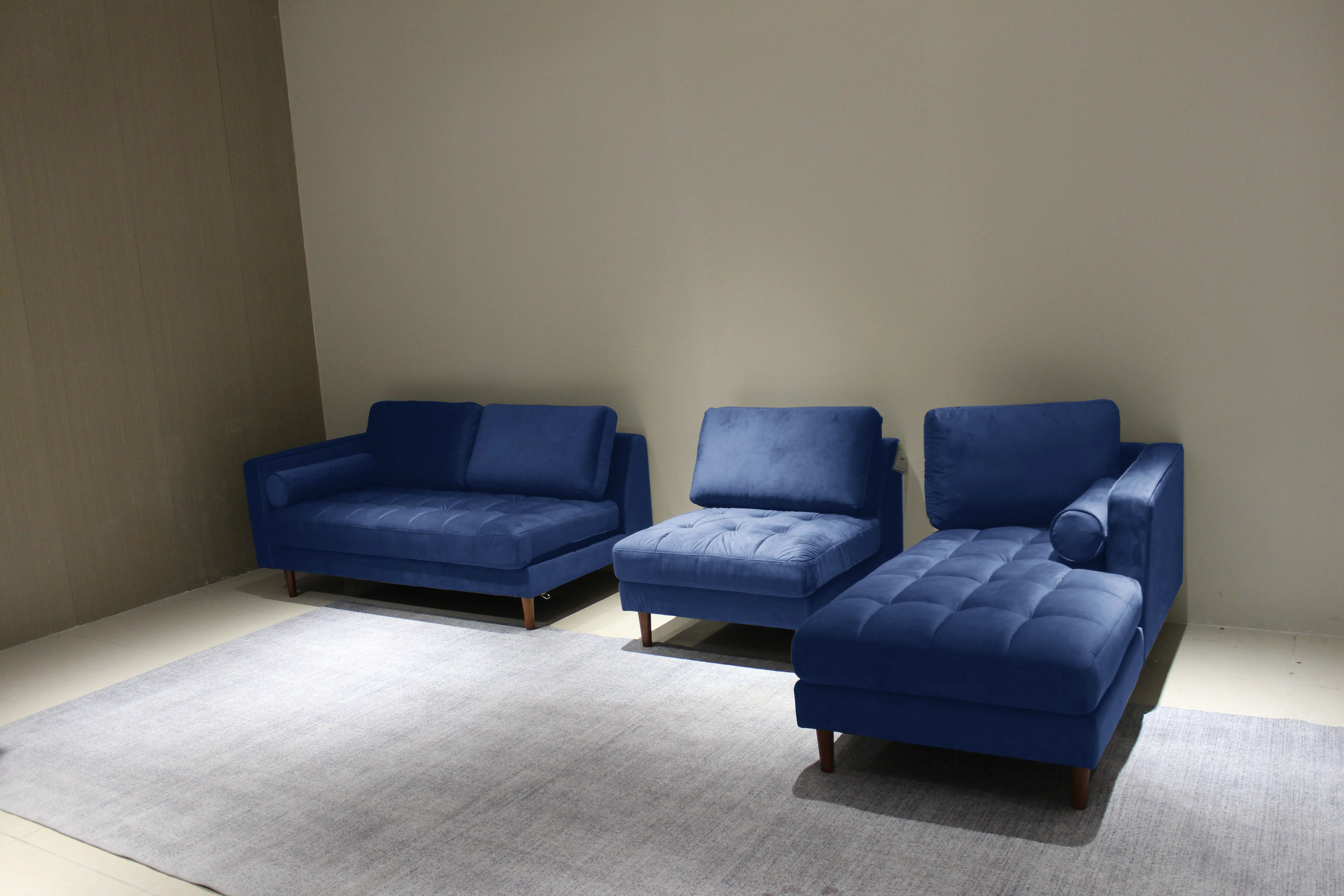 Rubeza Scott 5 Seater Right Hand Facing Chaise End Corner Sofa - Indigo Blue