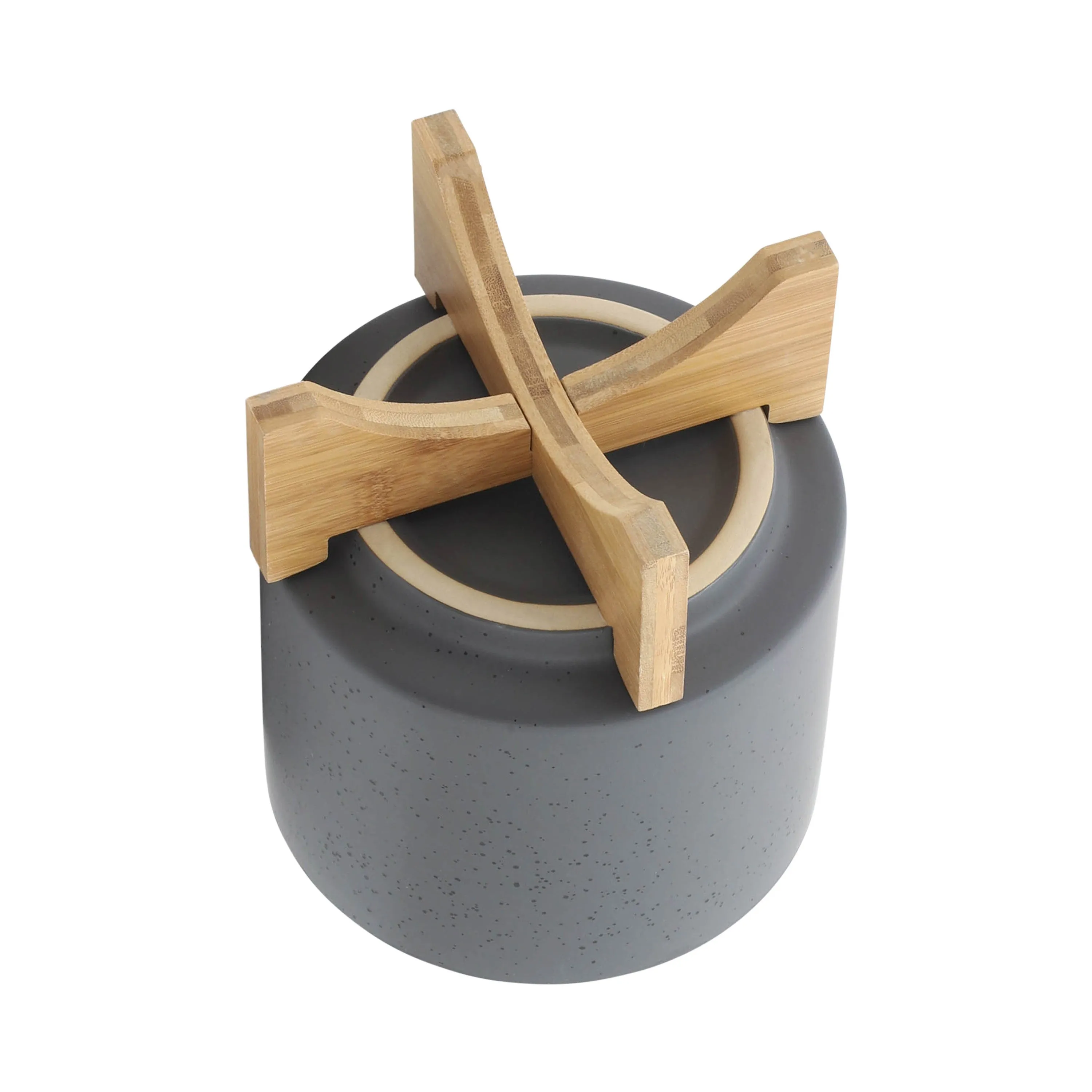 S/2 8/10" PLANTER W/ WOOD STAND, MATTE GRAY