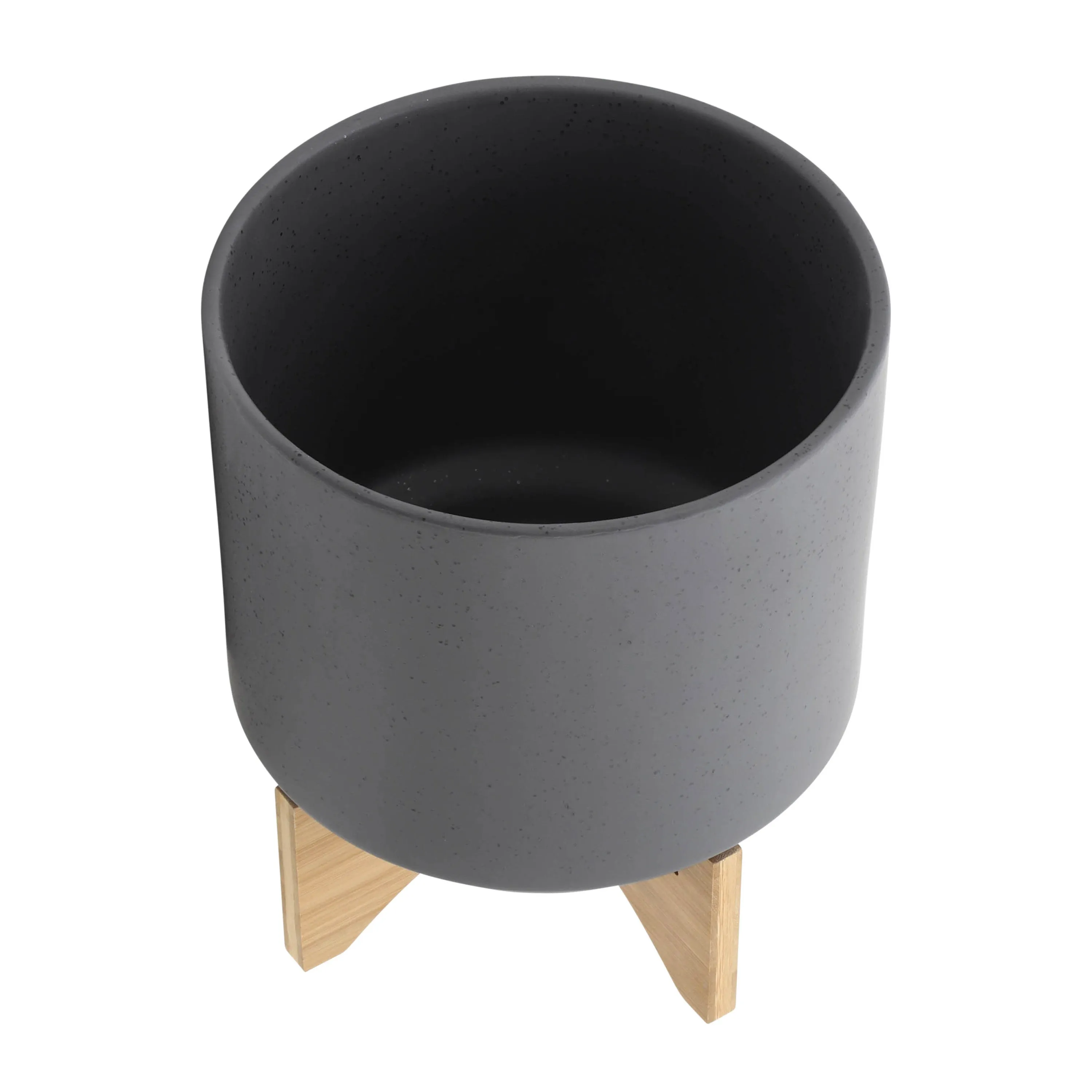 S/2 8/10" PLANTER W/ WOOD STAND, MATTE GRAY