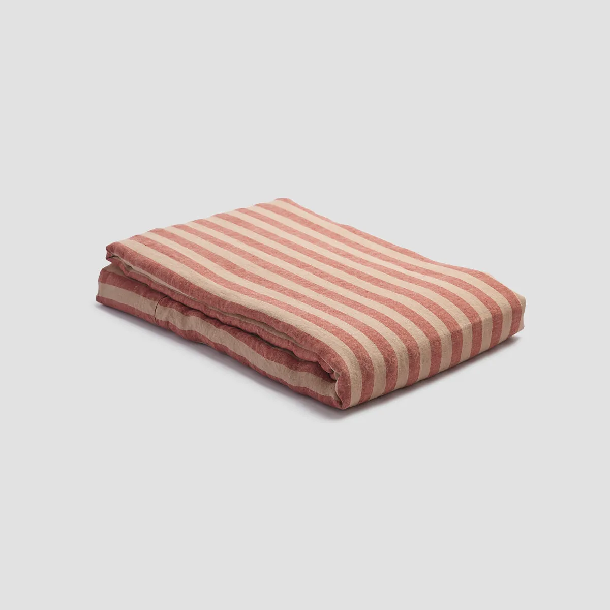 Sandstone Red Pembroke Stripe 100% Linen Flat Sheet