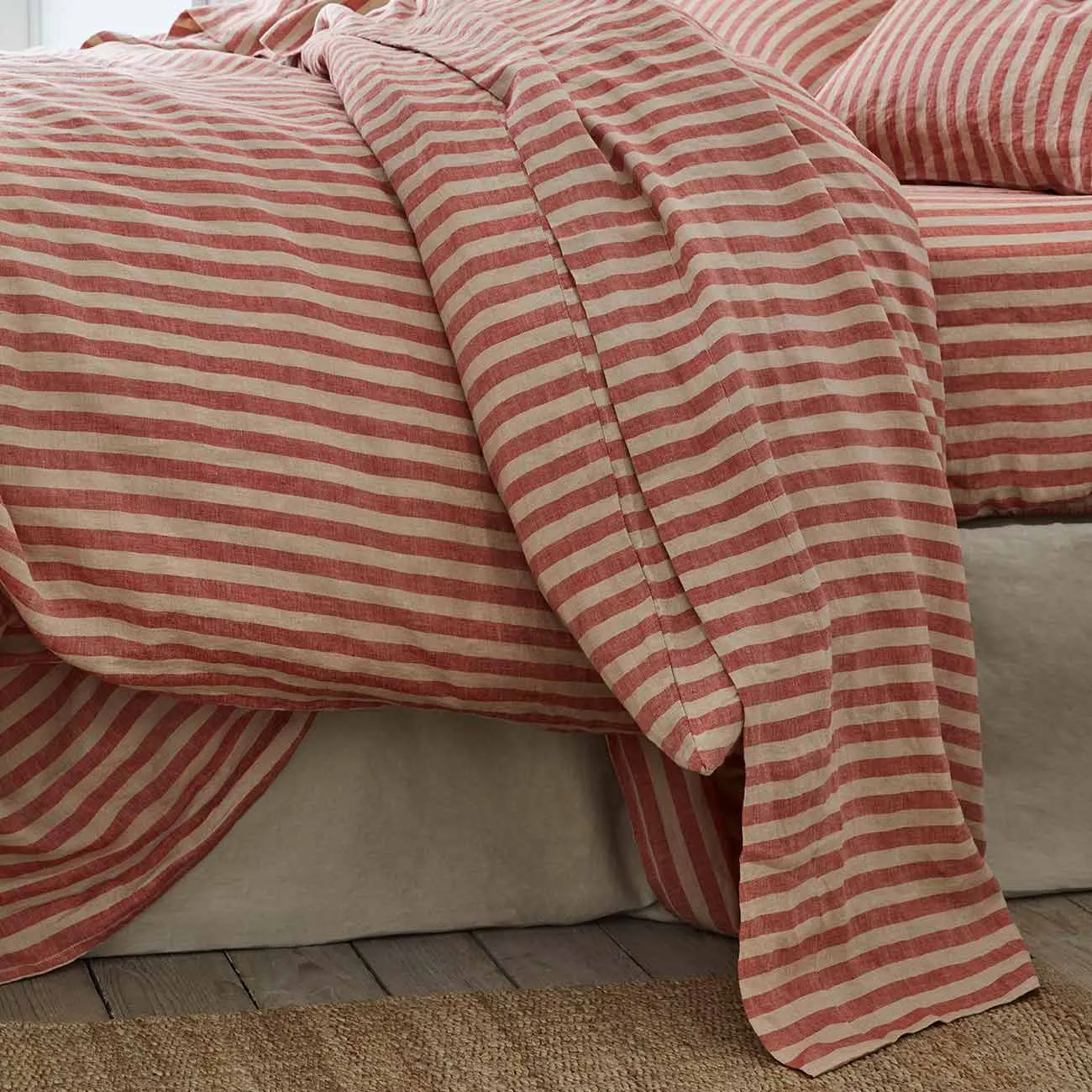 Sandstone Red Pembroke Stripe 100% Linen Flat Sheet