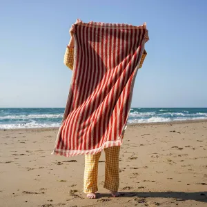 Sandstone Red Pembroke Stripe Cotton Bath Towel