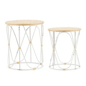 Set of 2 Bamboo Weave/Iron Side Tables