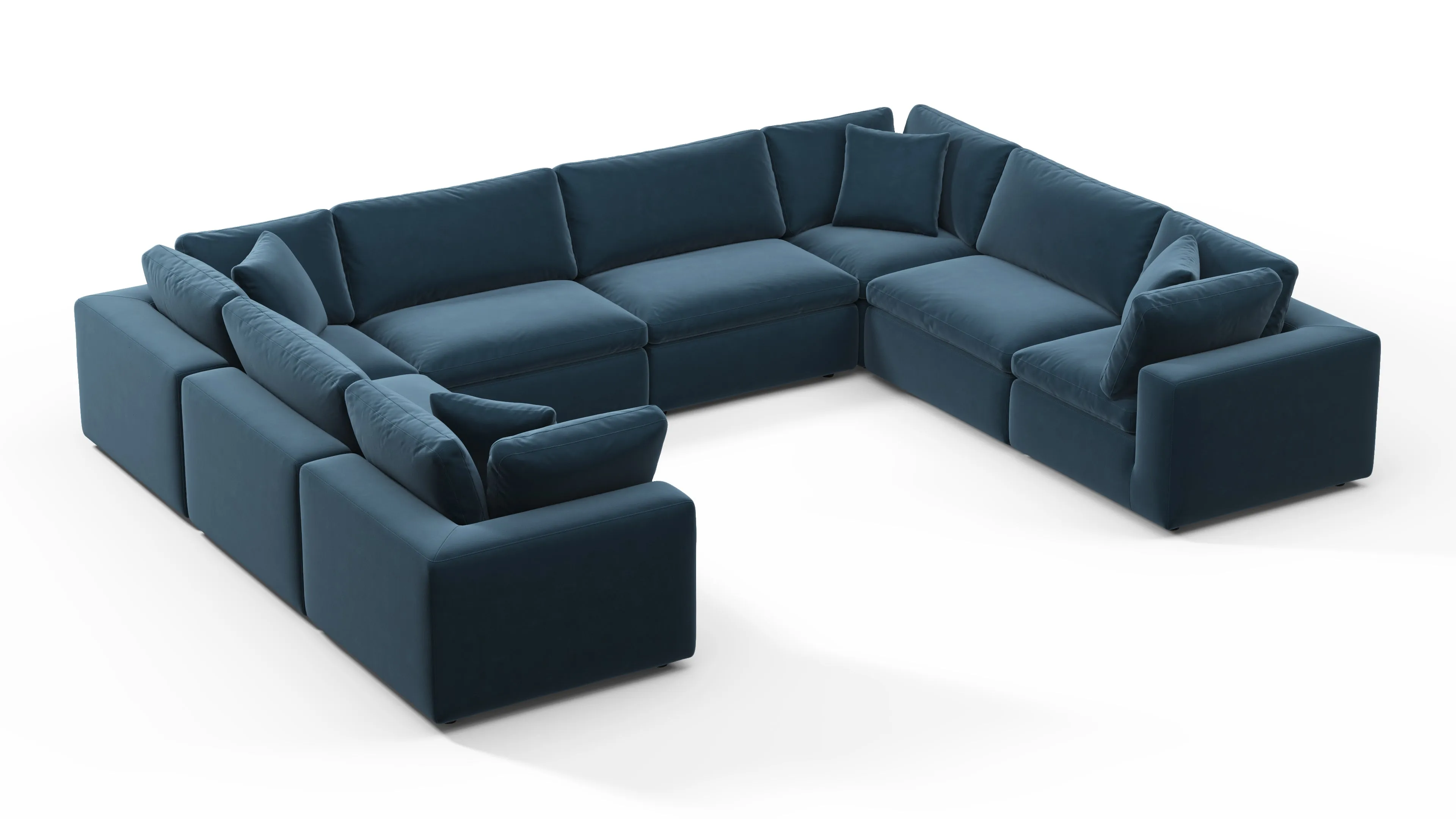 Sky - Sky Sectional Sofa, Eight Seater, Prussian Blue Luxe Velvet