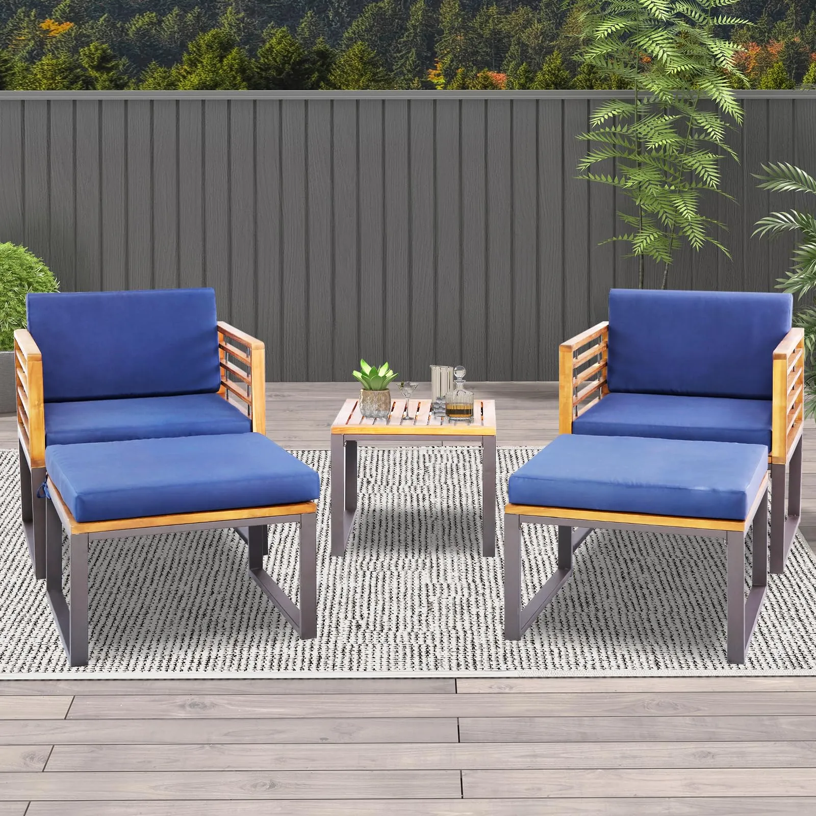 Tangkula 5 Piece Patio Chair Set, Acacia Wood Chair Set