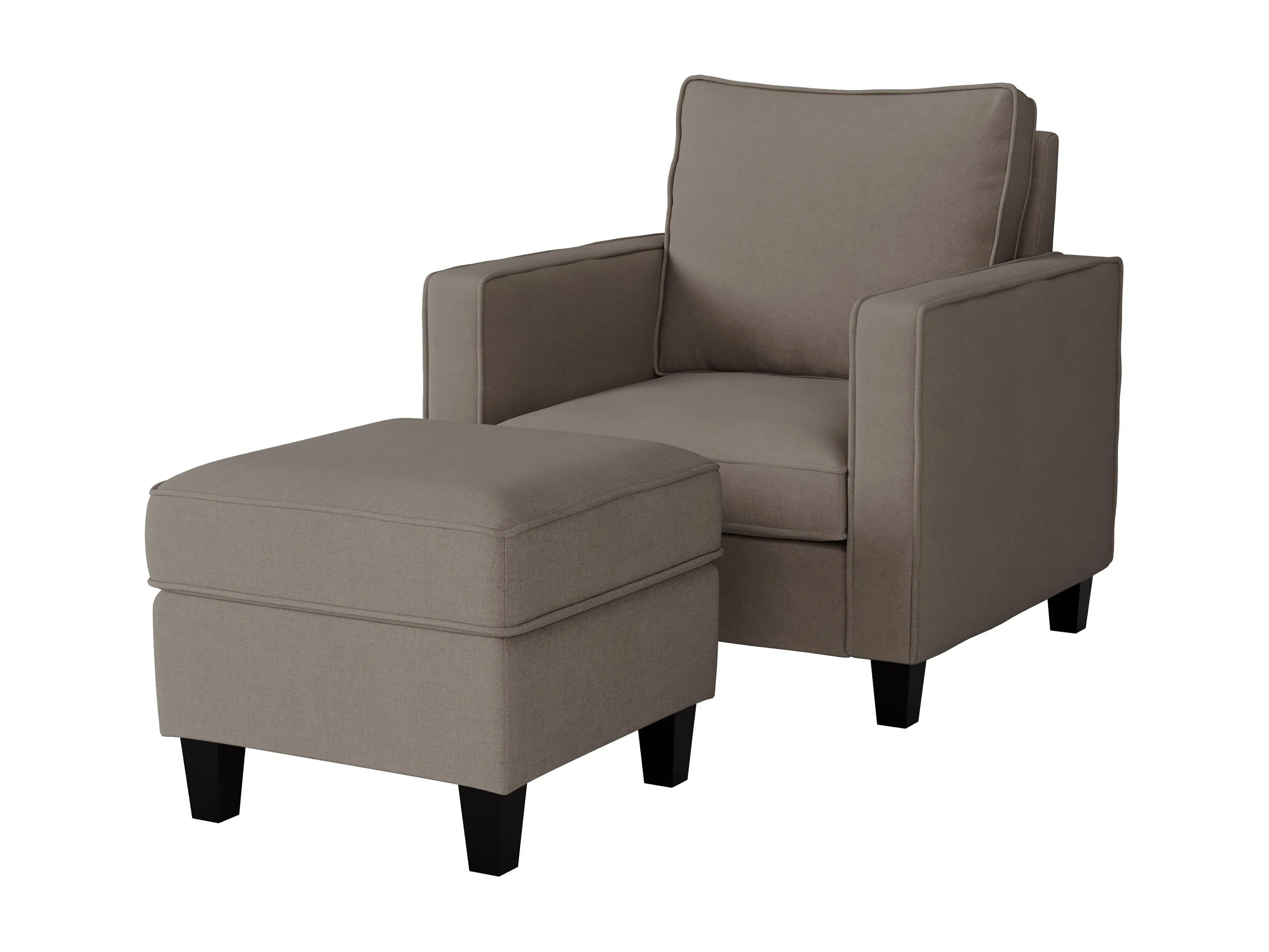 Taupe Fabric Arm Chair with Ottoman