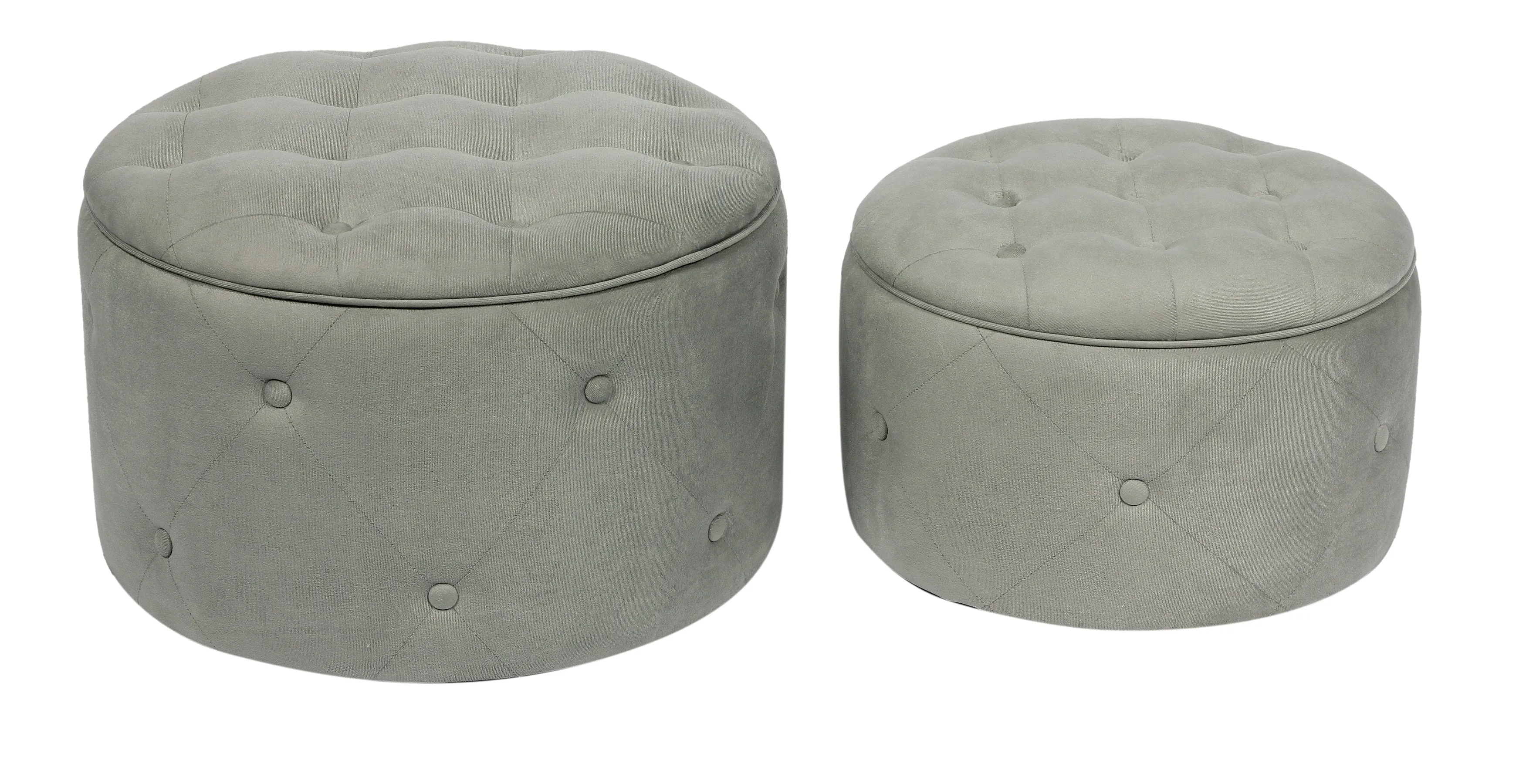 Valeria Set Of 2 Round Storage Ottomans, Light Grey