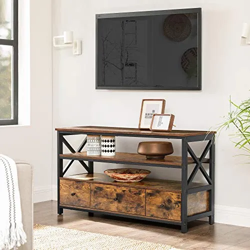 VASAGLE TV Stand, Entertainment Center for 50 Inch TV, TV Table Cabinet, Media Console with 3 Open Shelves, 3 Drawers, Living Room Bedroom, 43.3 x 15.7 x 24.8 Inches, Rustic Brown and Black ULTV021B01