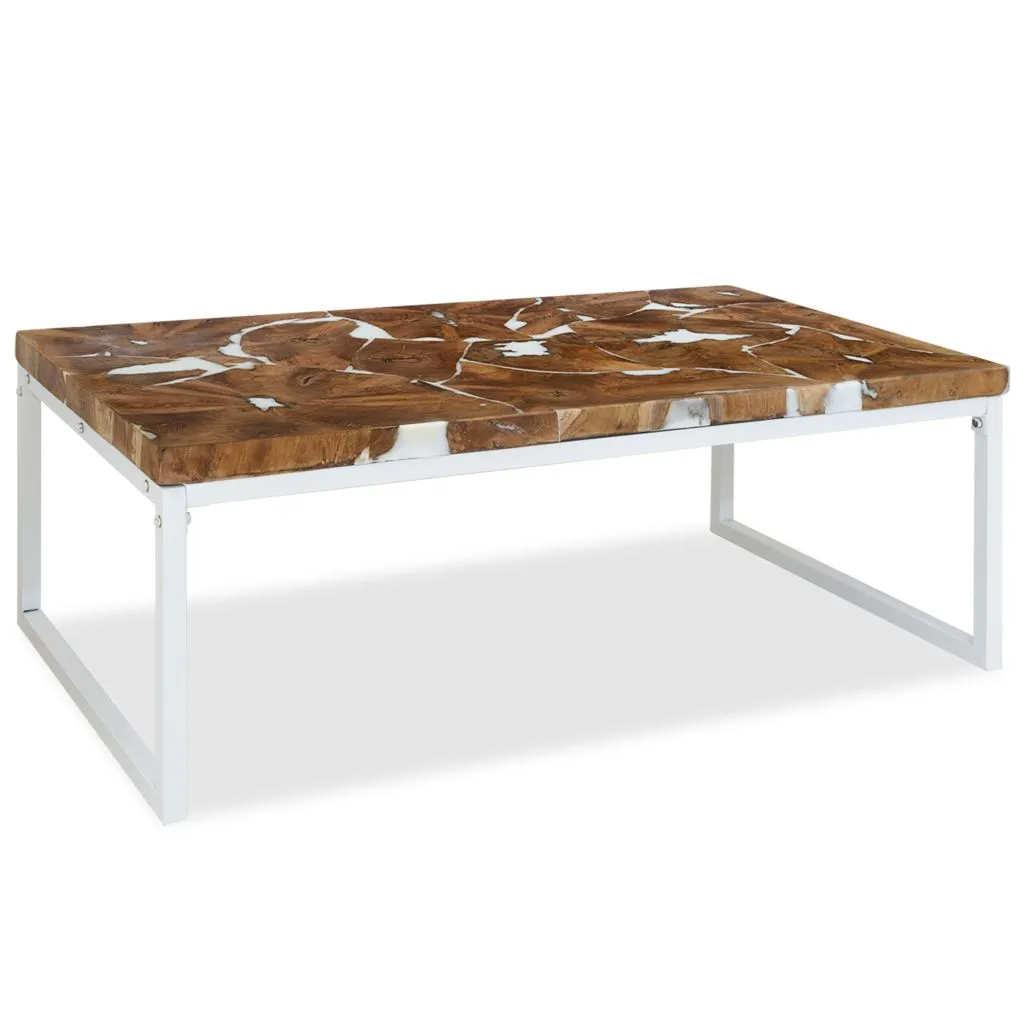 vidaXL Coffee Table Teak Resin 110x60x40 cm White and Brown