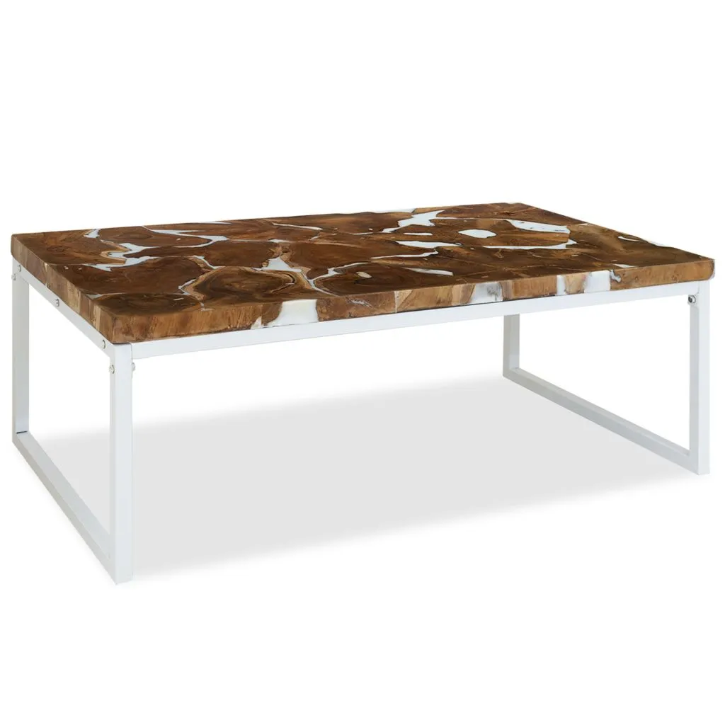 vidaXL Coffee Table Teak Resin 110x60x40 cm White and Brown