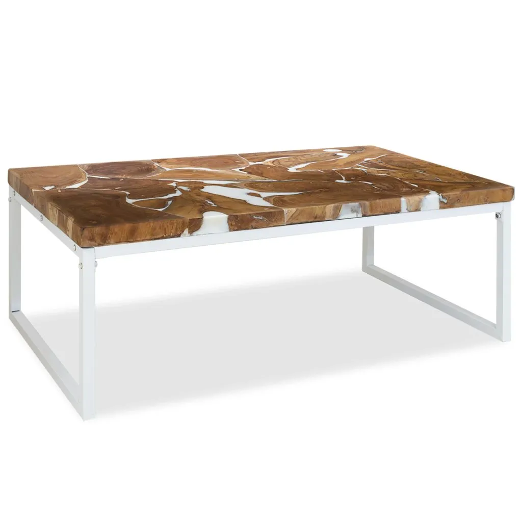 vidaXL Coffee Table Teak Resin 110x60x40 cm White and Brown