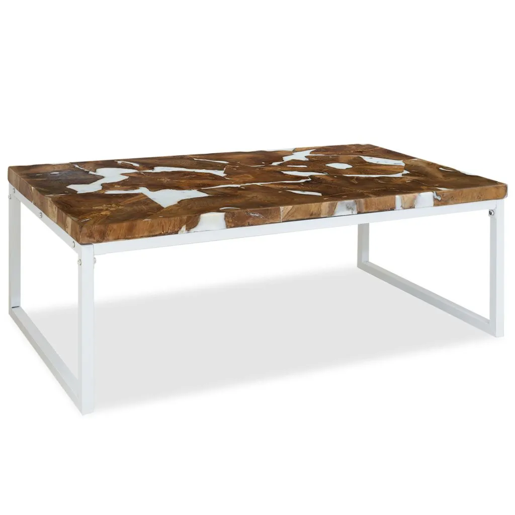 vidaXL Coffee Table Teak Resin 110x60x40 cm White and Brown