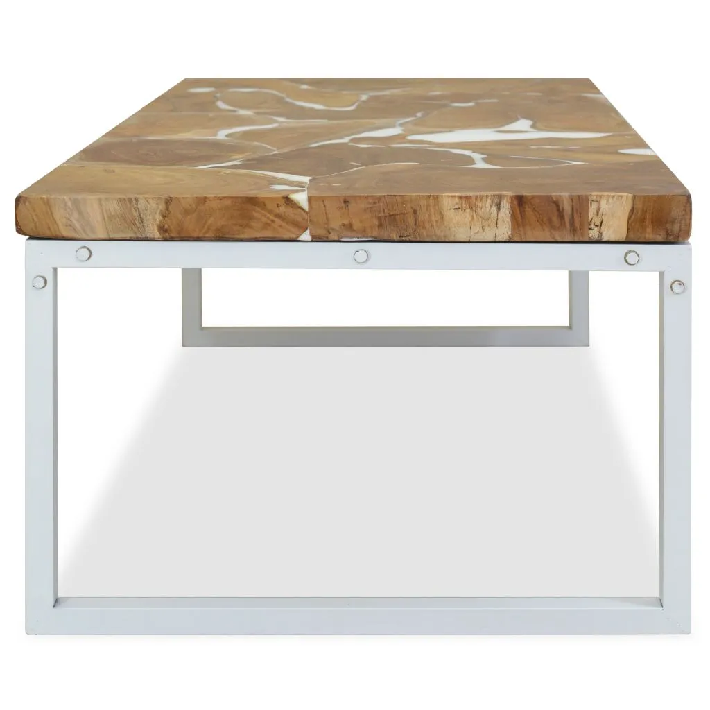 vidaXL Coffee Table Teak Resin 110x60x40 cm White and Brown