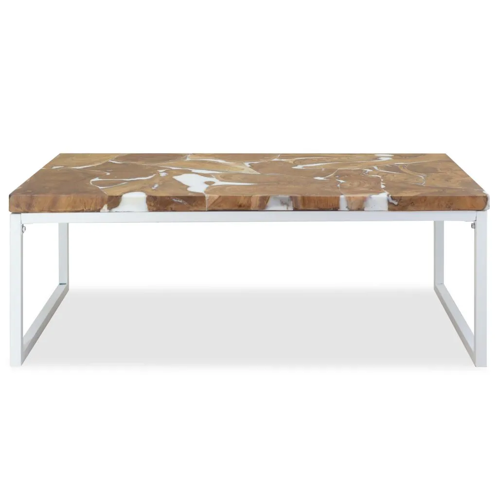 vidaXL Coffee Table Teak Resin 110x60x40 cm White and Brown