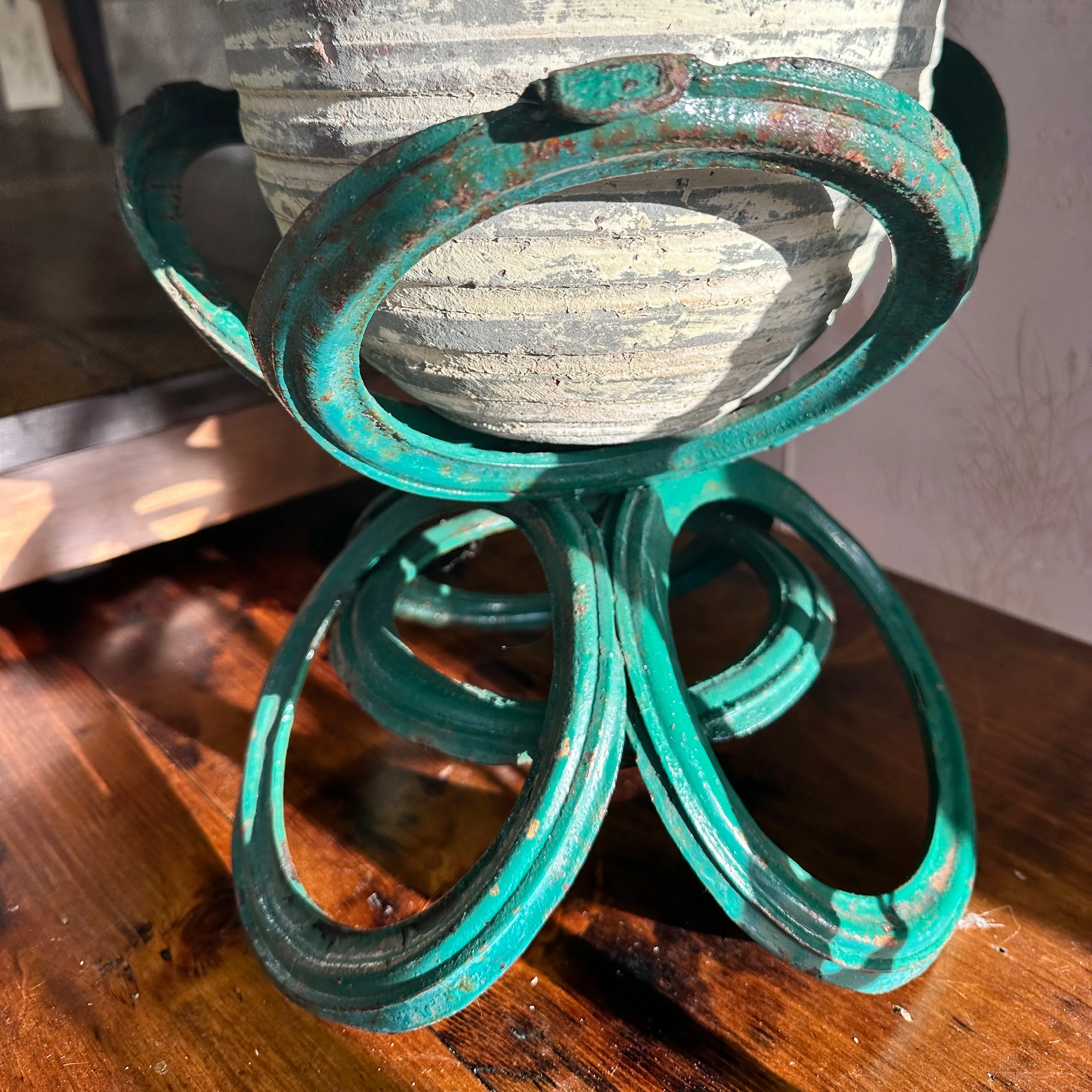 Vintage Iron Planter Holders  - Green