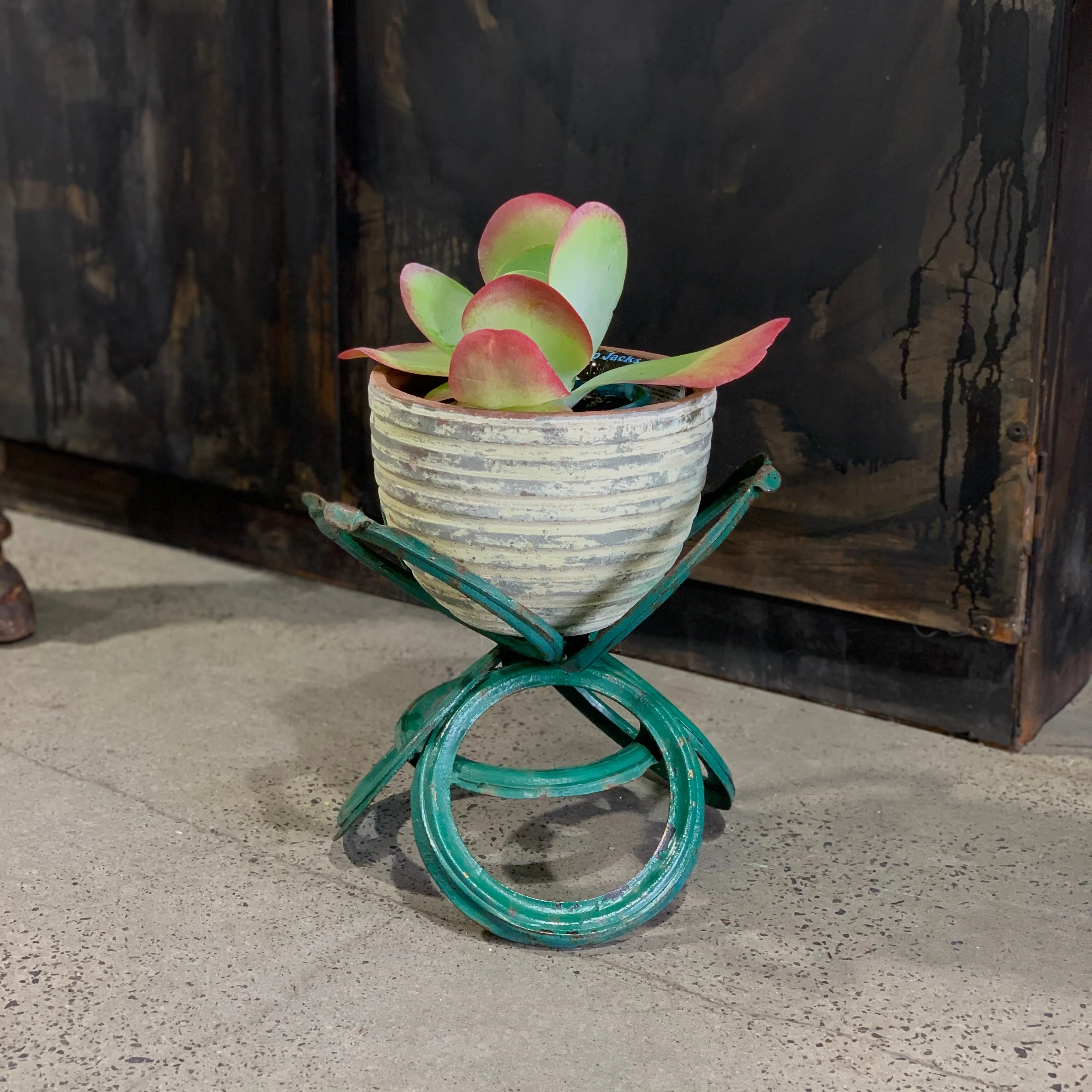 Vintage Iron Planter Holders  - Green