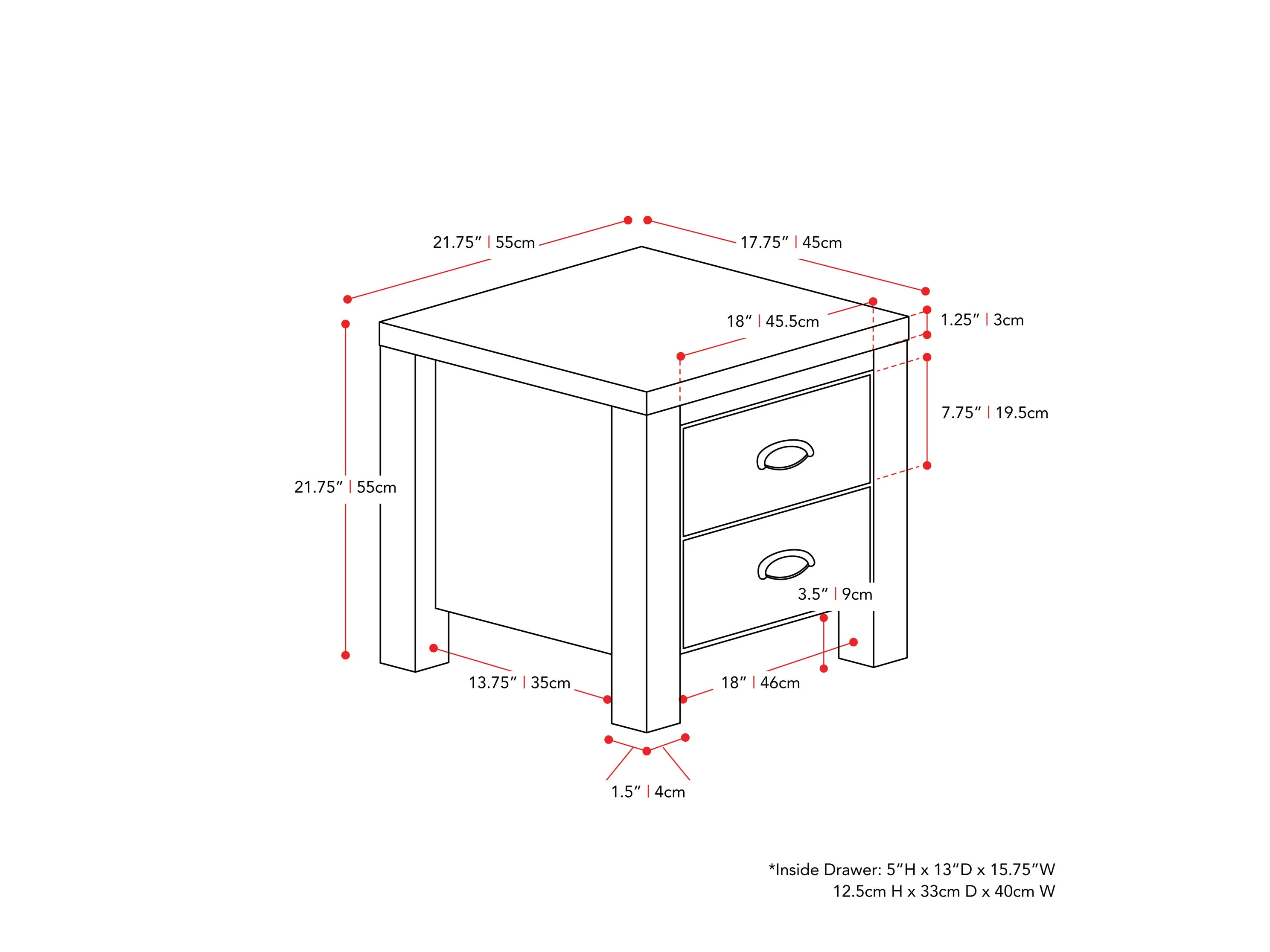 White 2 Drawer Night Stand